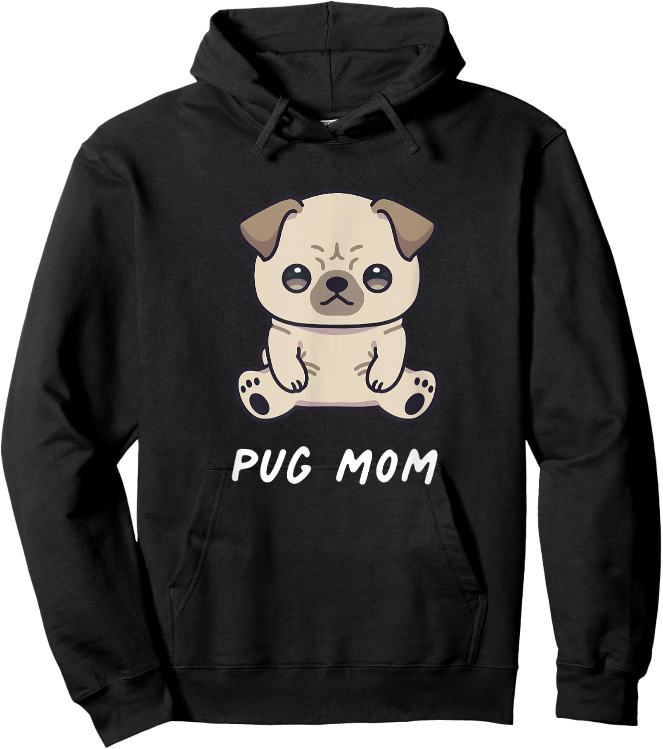 Pug Mom Funny Mother Kawaii Anime Dog Lover Owner Family Hoodie - Hoodie | Black