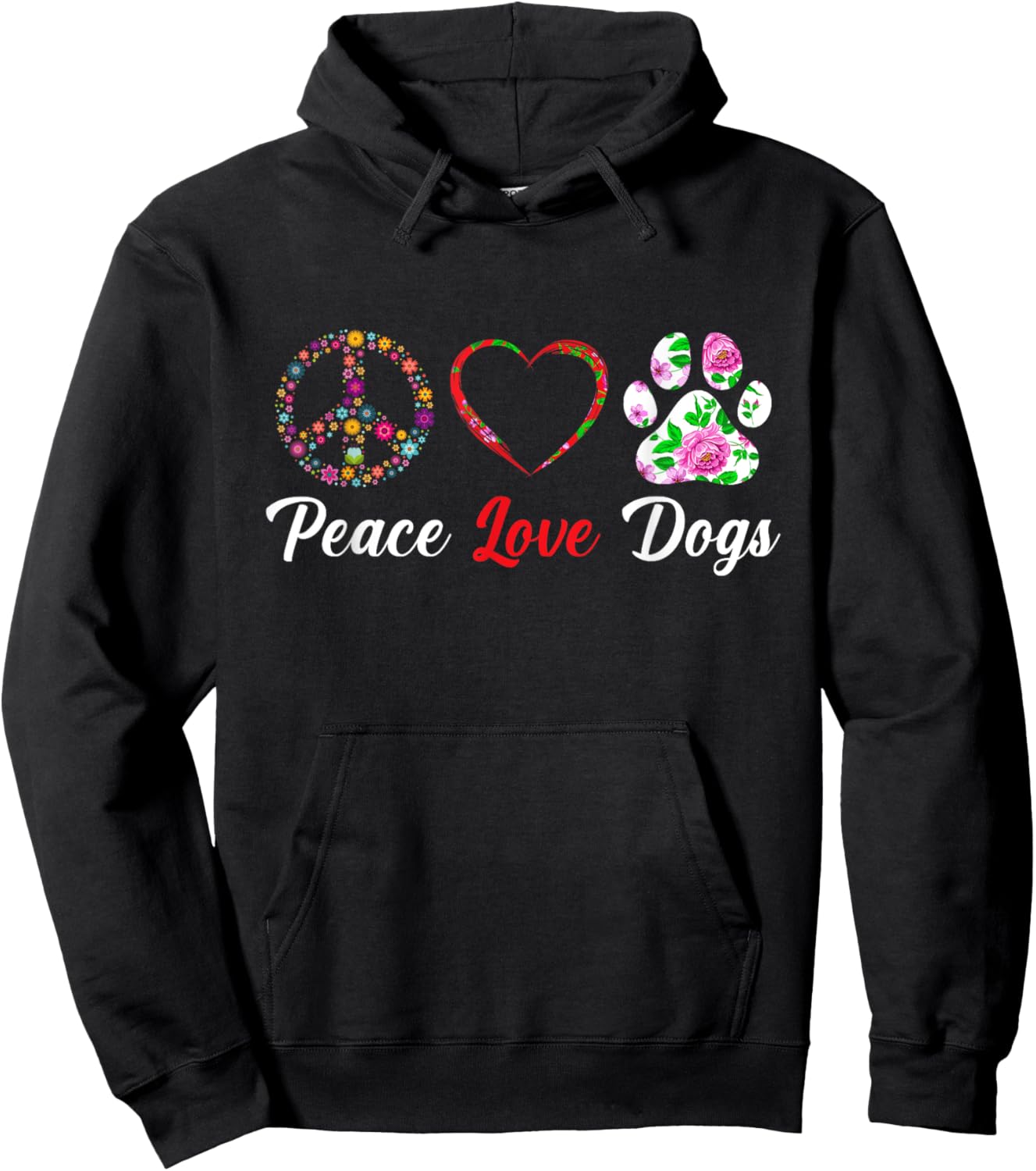 Peace Love Dogs Floral Dog Paw Dog Mom Cute Mother's Day Hoodie - Hoodie | Black