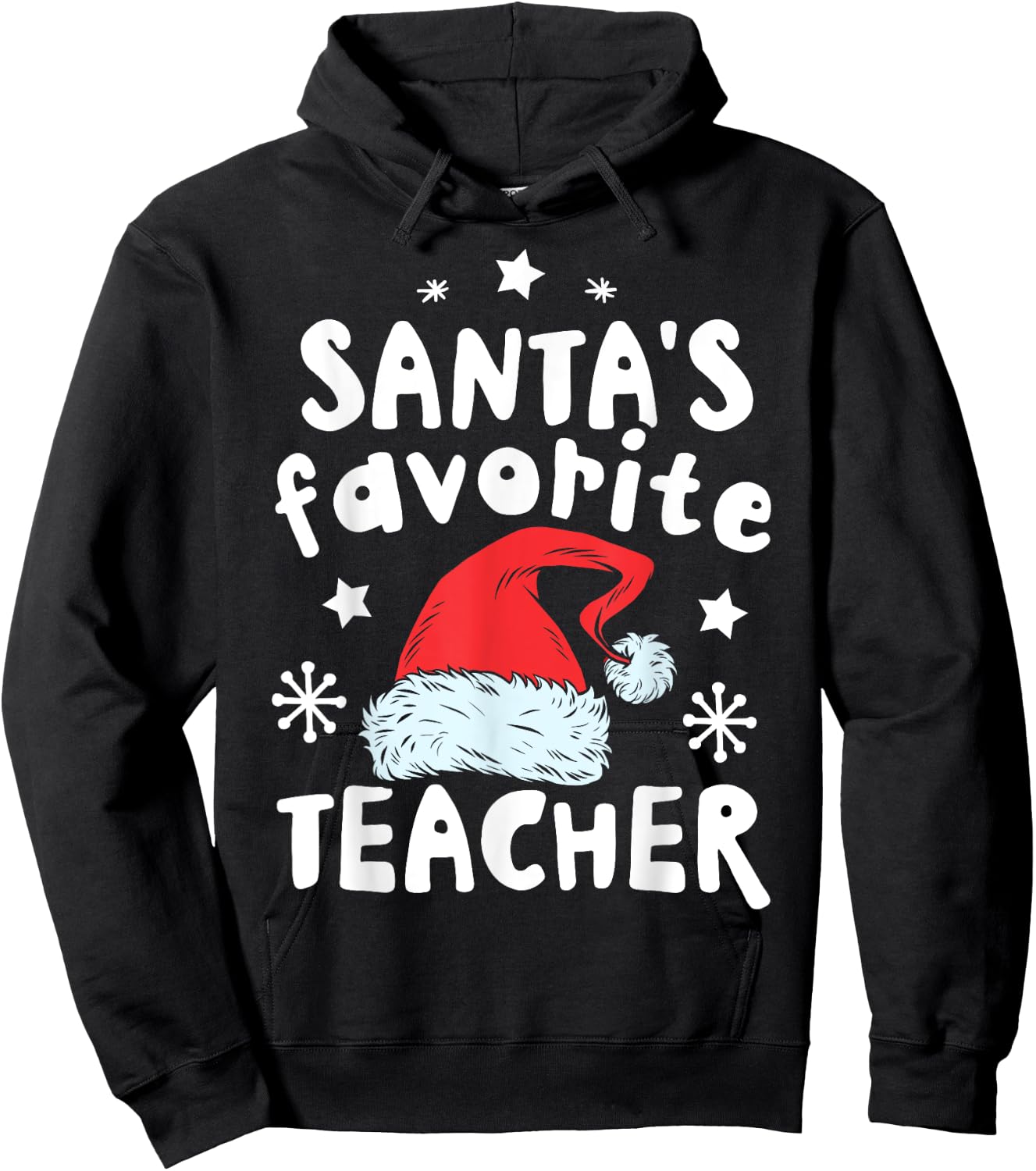 Santa's Favorite Teacher Christmas Women Men Santa Hat Xmas Hoodie - Hoodie | Black