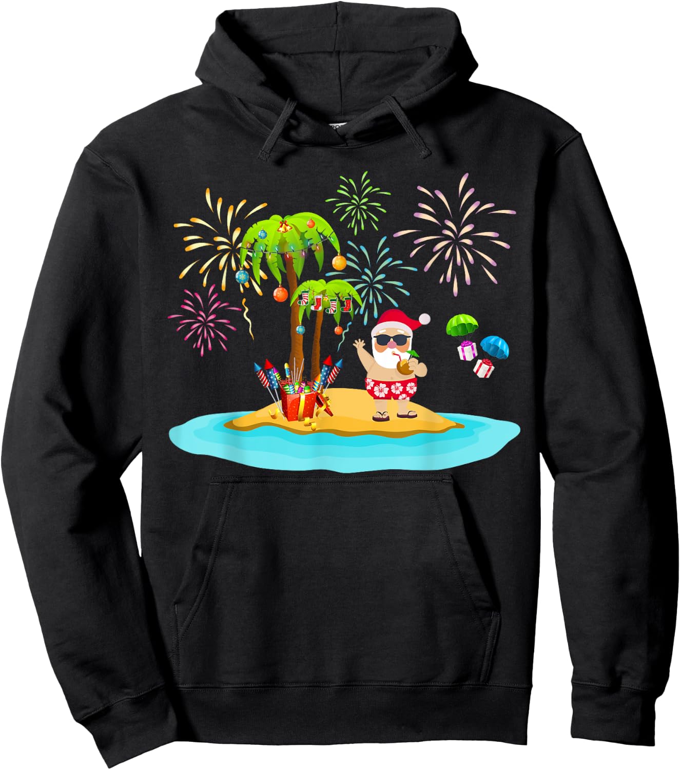 Decorated Christmas Palm Tree Tropical Xmas Coconut Lights Hoodie - Hoodie | Black