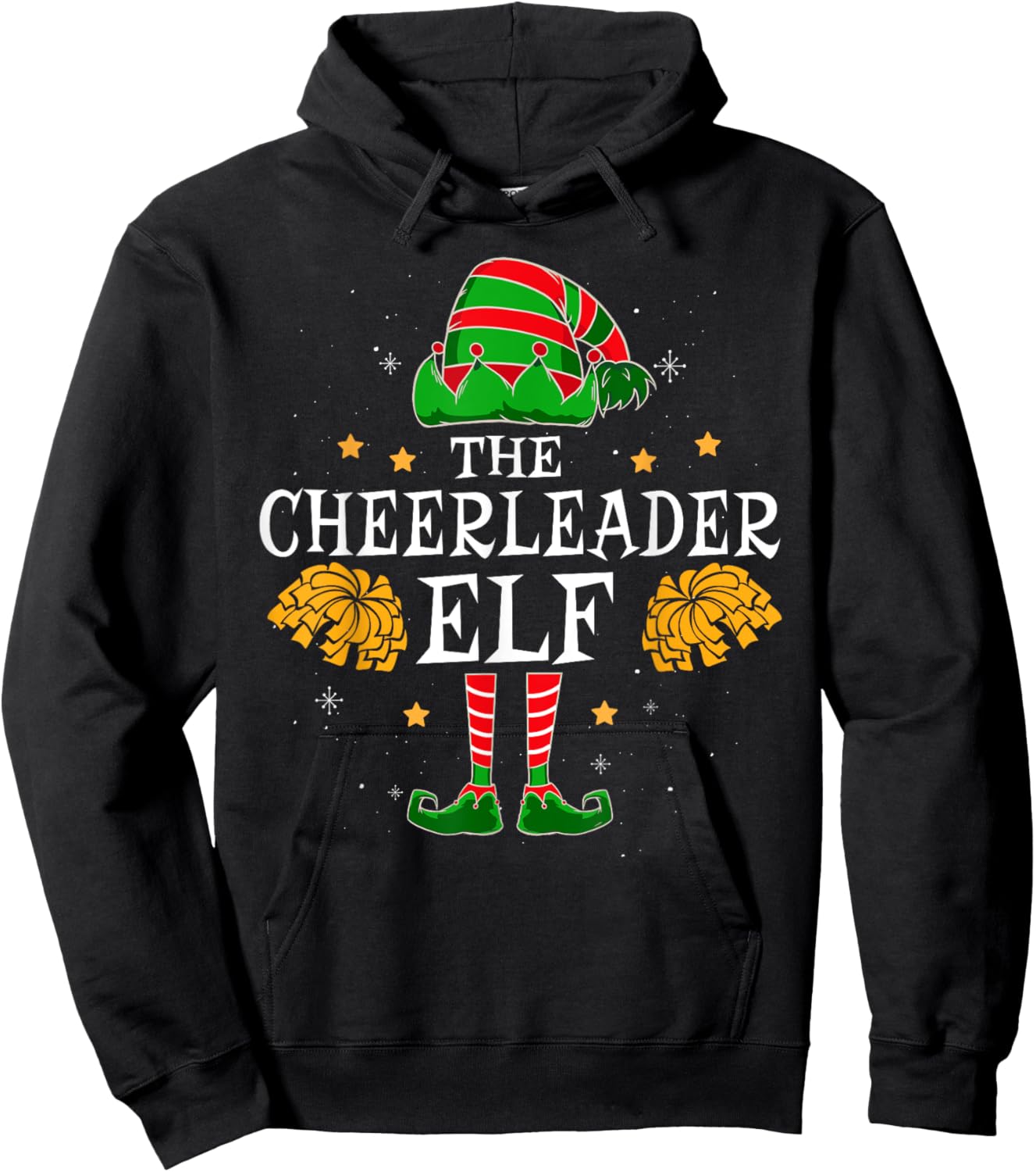 Cheerleader Elf Matching Team Christmas Funny Cheerleading Hoodie - Hoodie | Black