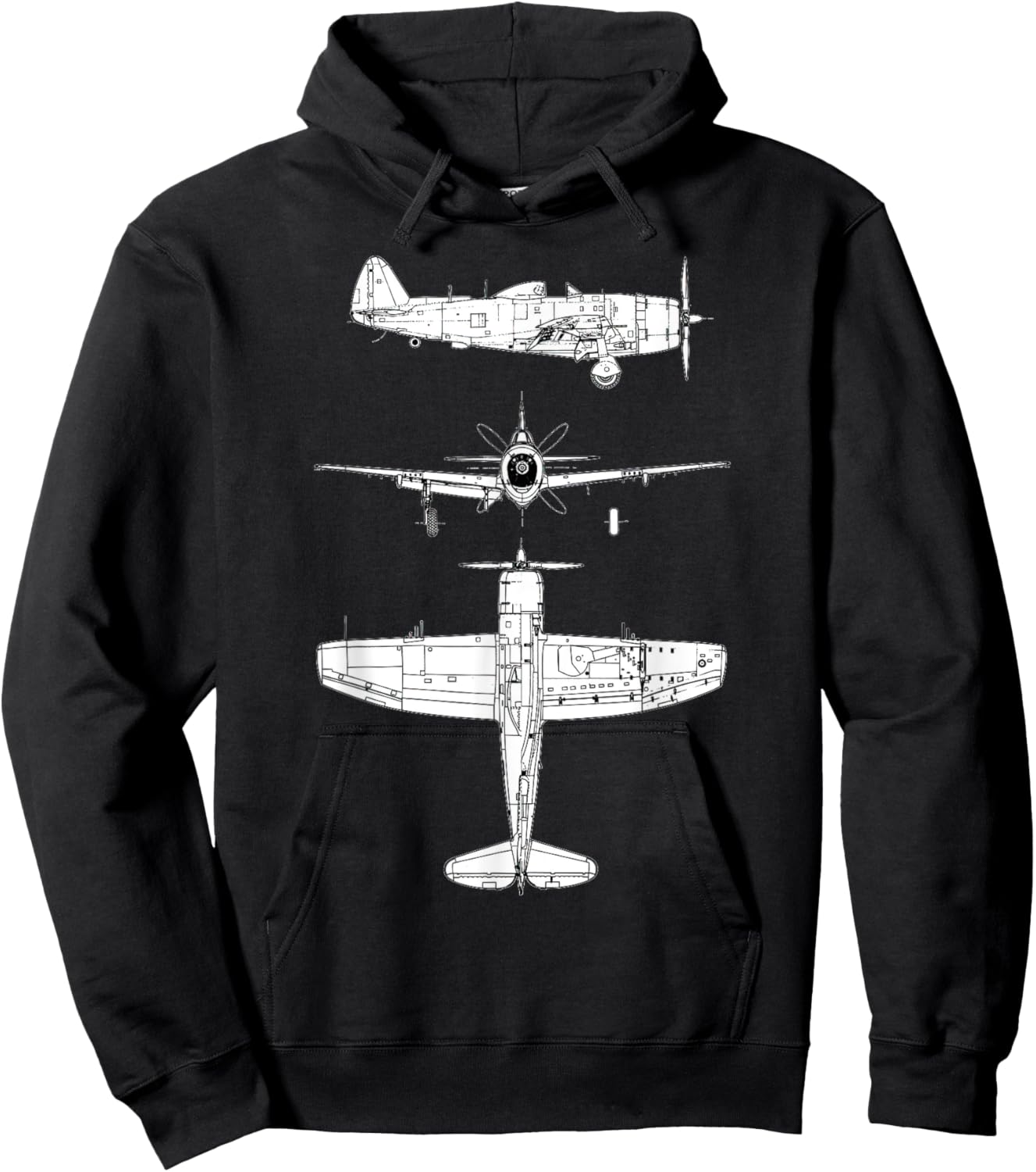 P47 Thunderbolt WW2 Fighter Airplane Blueprint Hoodie - Hoodie | Black