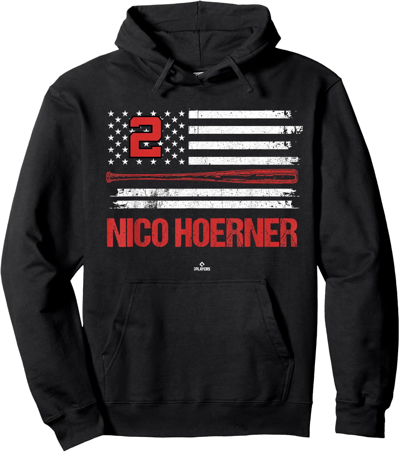 USA Flag Bat Nico Hoerner Chicago Baseball MLBPA Hoodie - Hoodie | Black