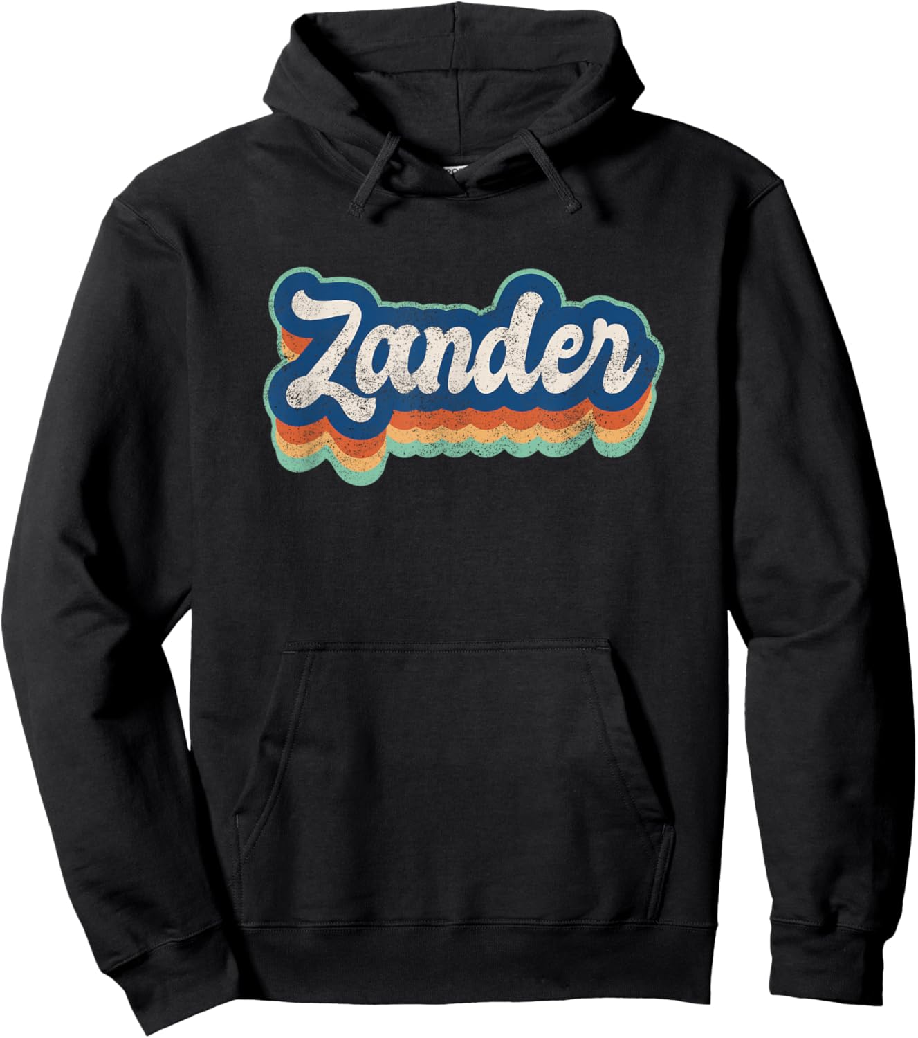 Zander First Name Boy Vintage Style 70s 80s Personalized Hoodie - Hoodie | Black