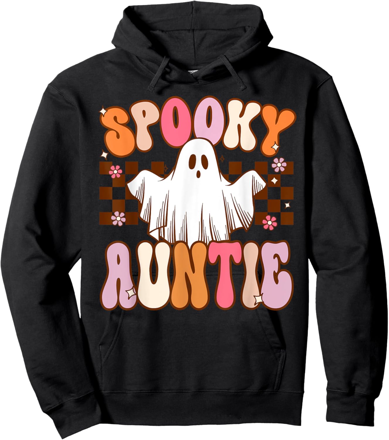 Spooky Auntie Halloween Aunt Ghost Costume Retro Groovy Hoodie - Hoodie | Black