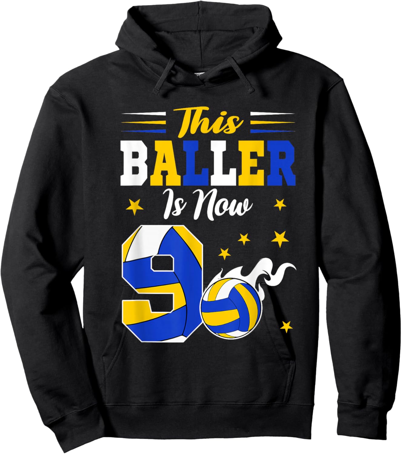 This Baller Is Now 9 Year Old Birthday Volleyball 9th Hoodie - Hoodie | Black