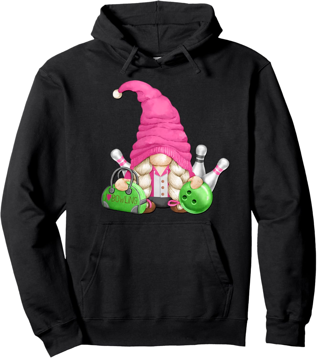 Pink Gnome Mom Graphic Girls And Bowling Lover Hoodie - Hoodie | Black