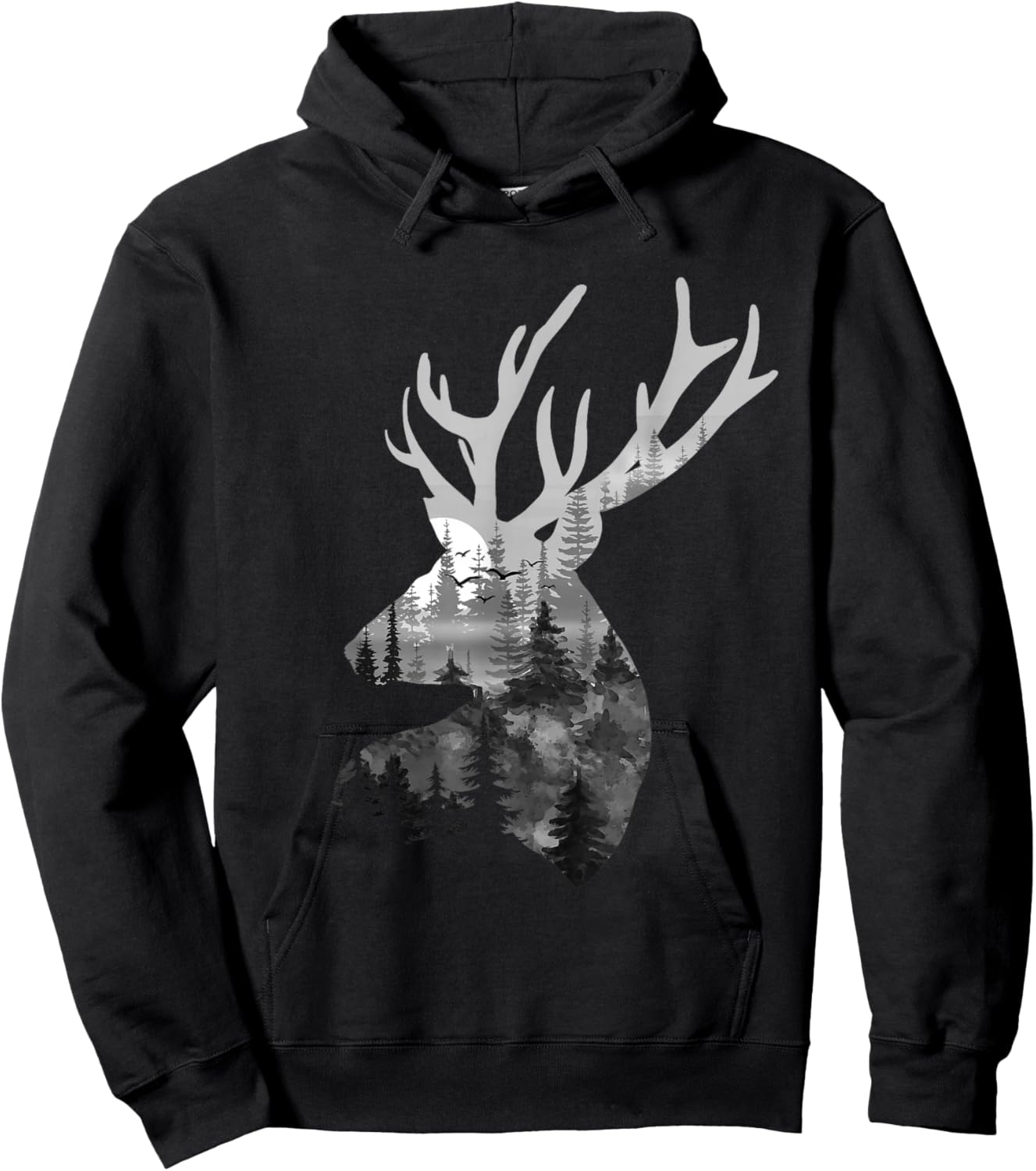 Silhouette Buck Deer Artwork - Forest Wildlife Animal Lover Hoodie - Hoodie | Black