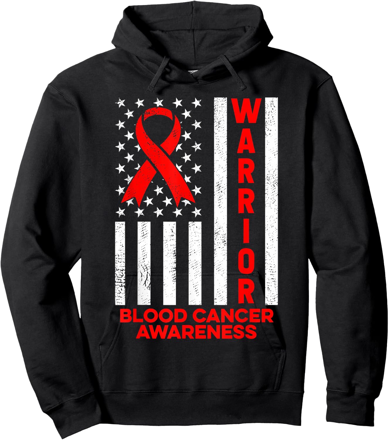 Blood Cancer Awareness Warrior American Flag Red Ribbon Hoodie - Hoodie | Black