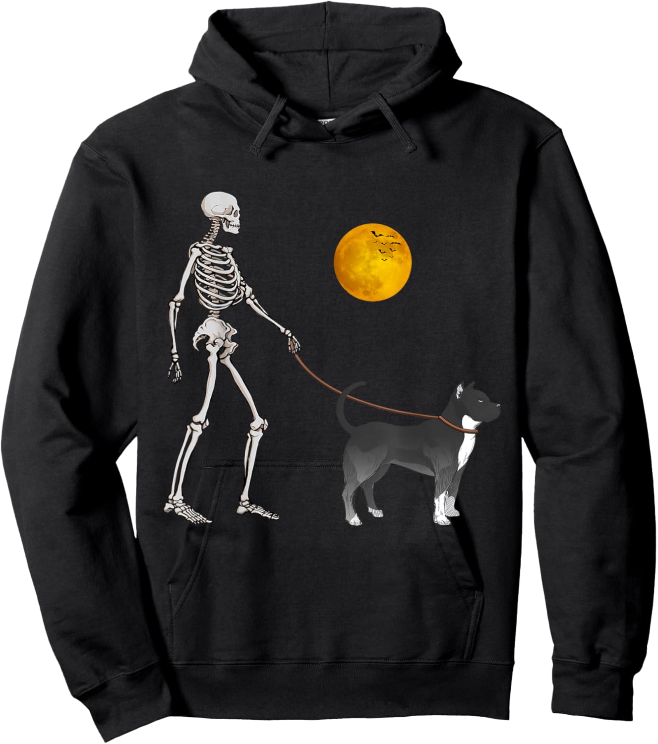 Pitbull Skeleton Dog Walking Halloween Costume Hoodie - Hoodie | Black