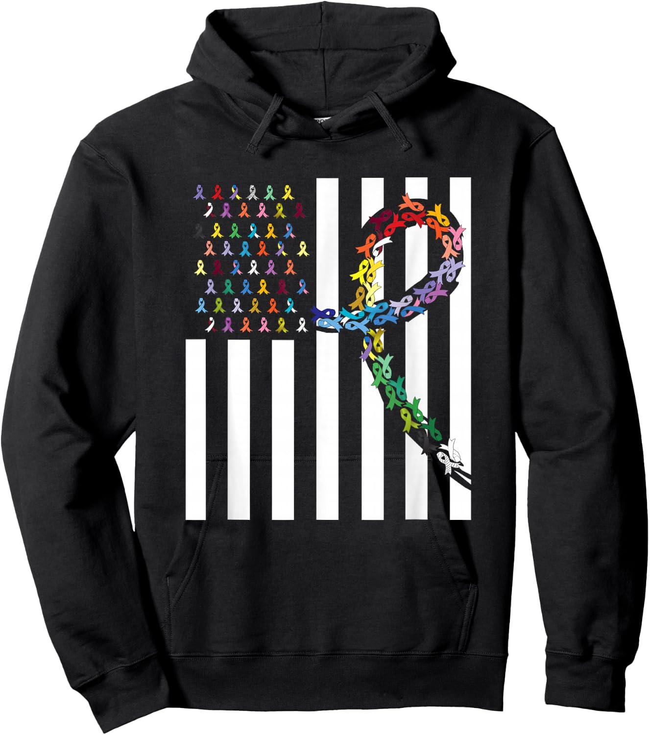 All Cancer Matters Awareness USA Flag All Ribbons Hoodie - Hoodie | Black