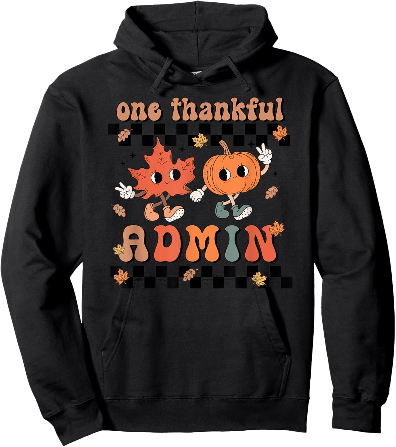 One Thankful Admin Thanksgiving Fall Retro Administrator Hoodie - Hoodie | Black
