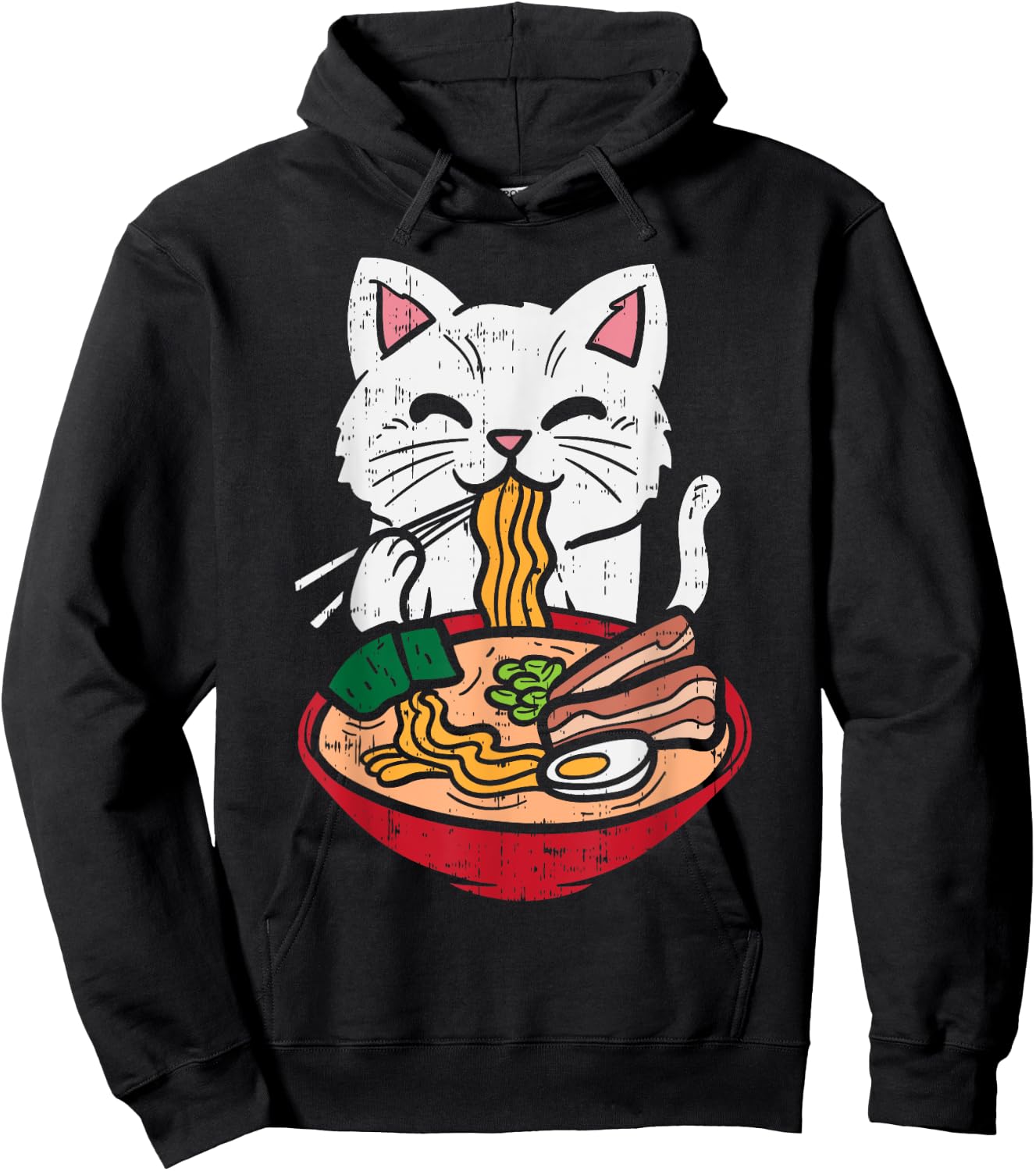 Cat Eating Ramen Kawaii Japanese Noodles Anime Foodie Gift Hoodie - Hoodie | Black