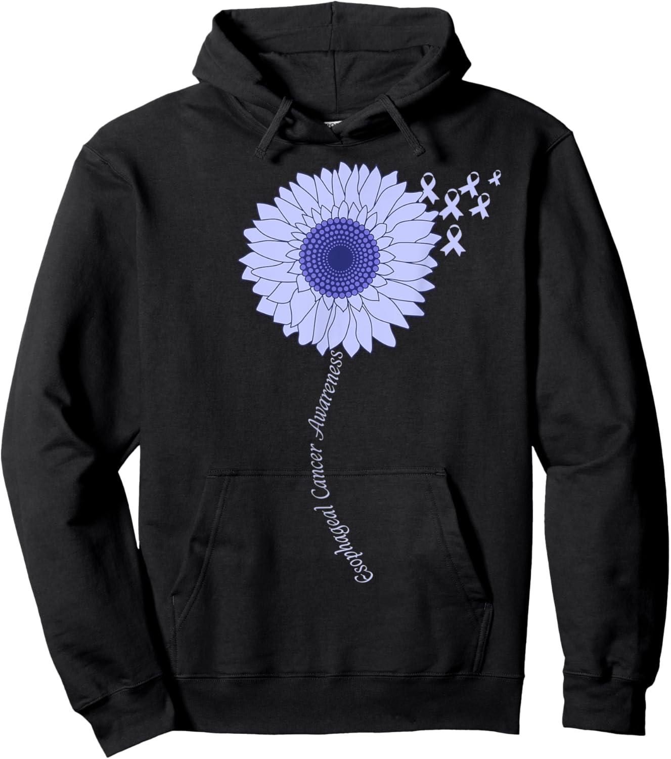 Esophageal Cancer Awareness Sunflower Periwinkle Ribbon Hoodie - Hoodie | Black