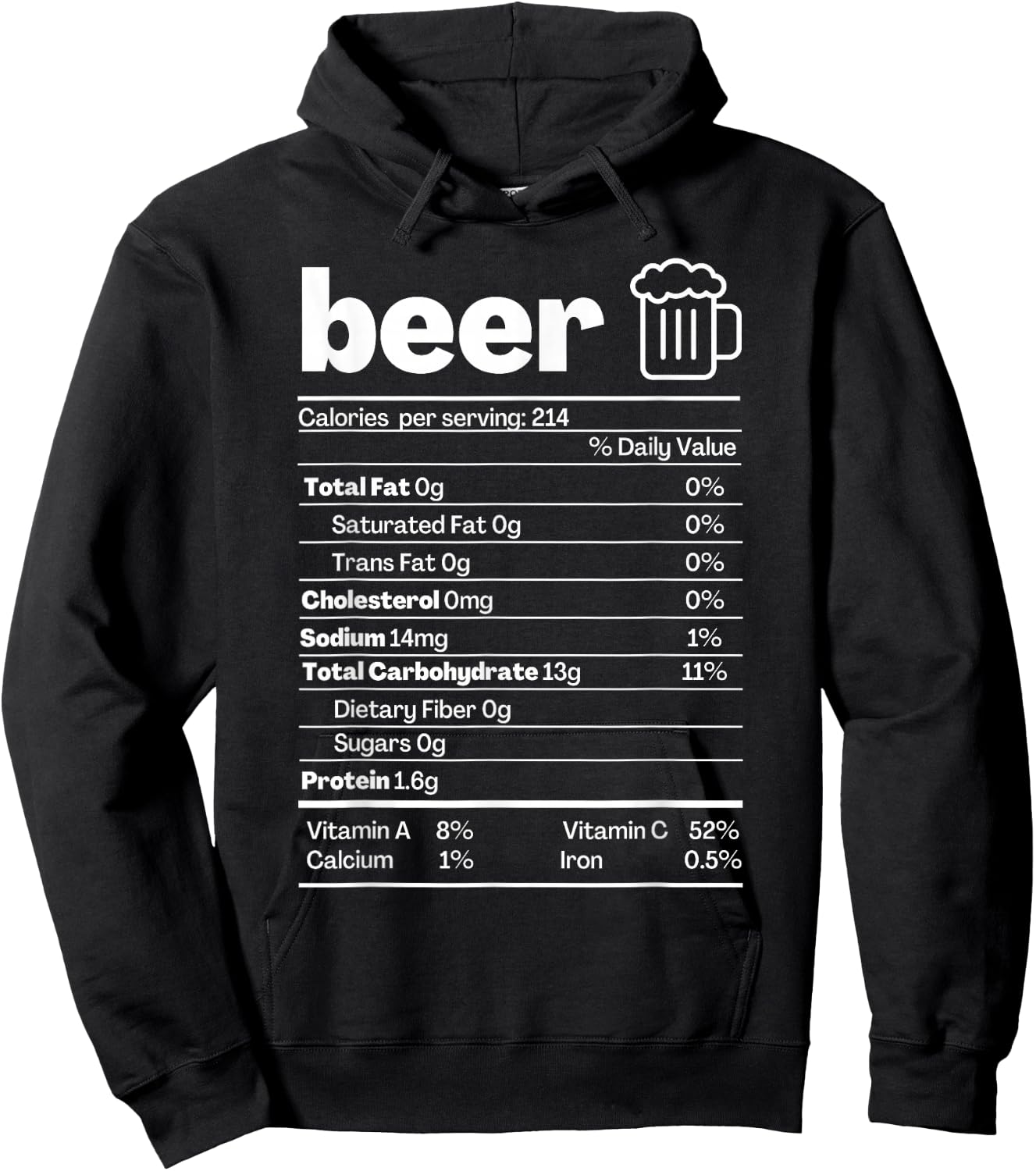 Beer Nutrition Facts Shirt Label Thanksgiving Christmas Hoodie - Hoodie | Black
