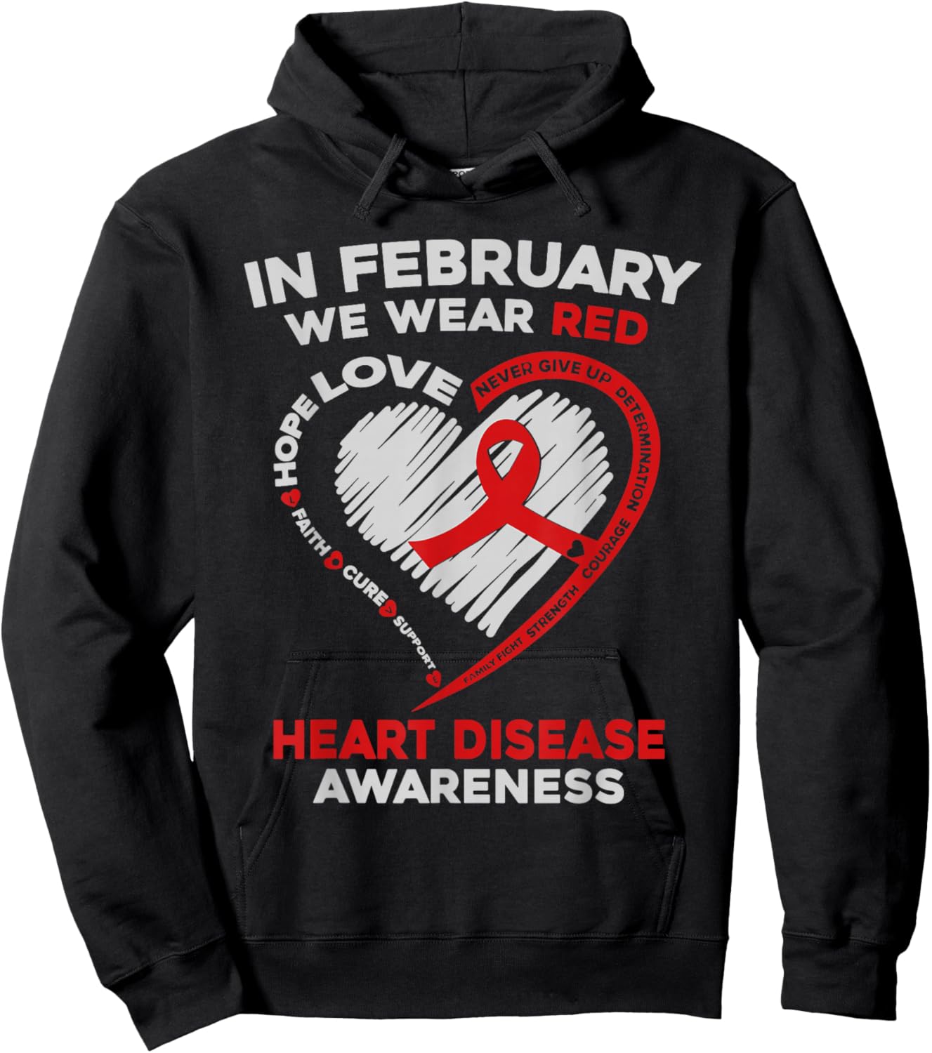 In February I Wear Red Heart Disease Awareness CHD Support Hoodie - Hoodie | Black