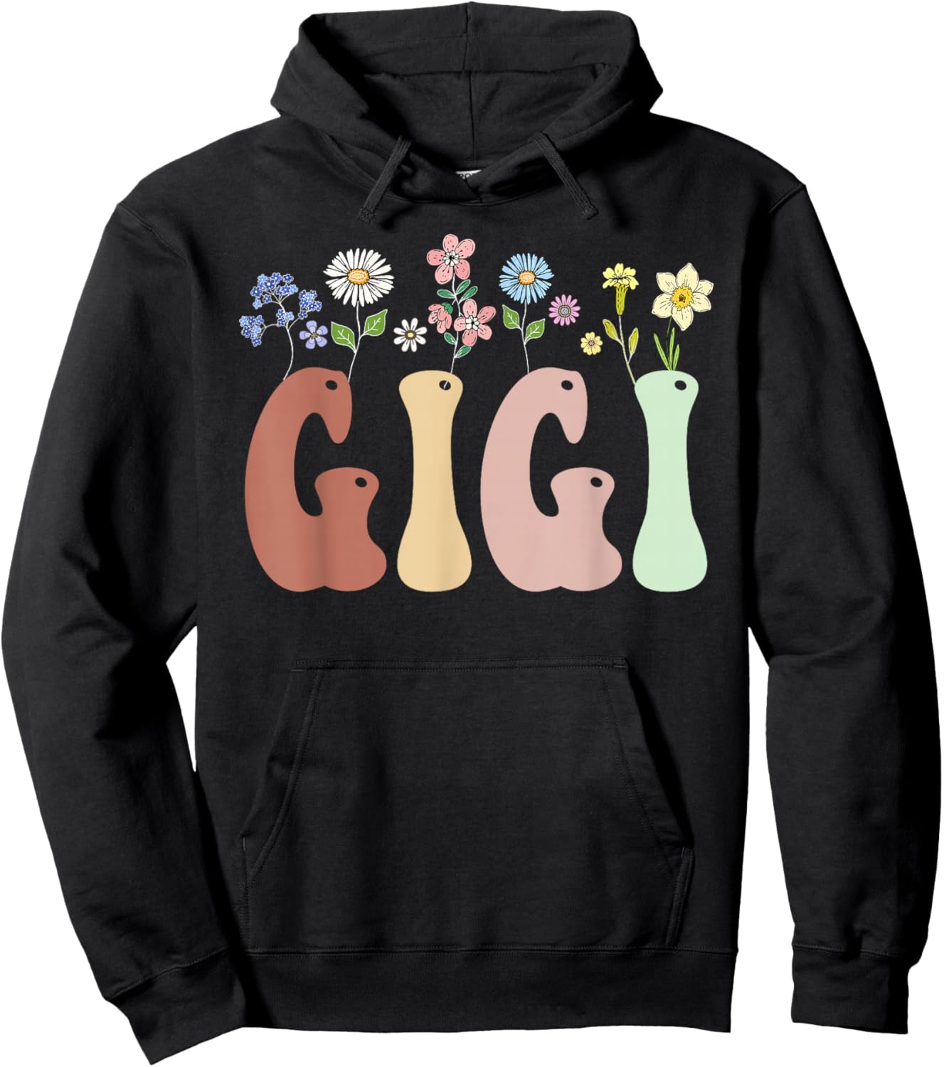 Gigi Gifts Women Wildflower Floral Design Gigi Hoodie - Hoodie | Black