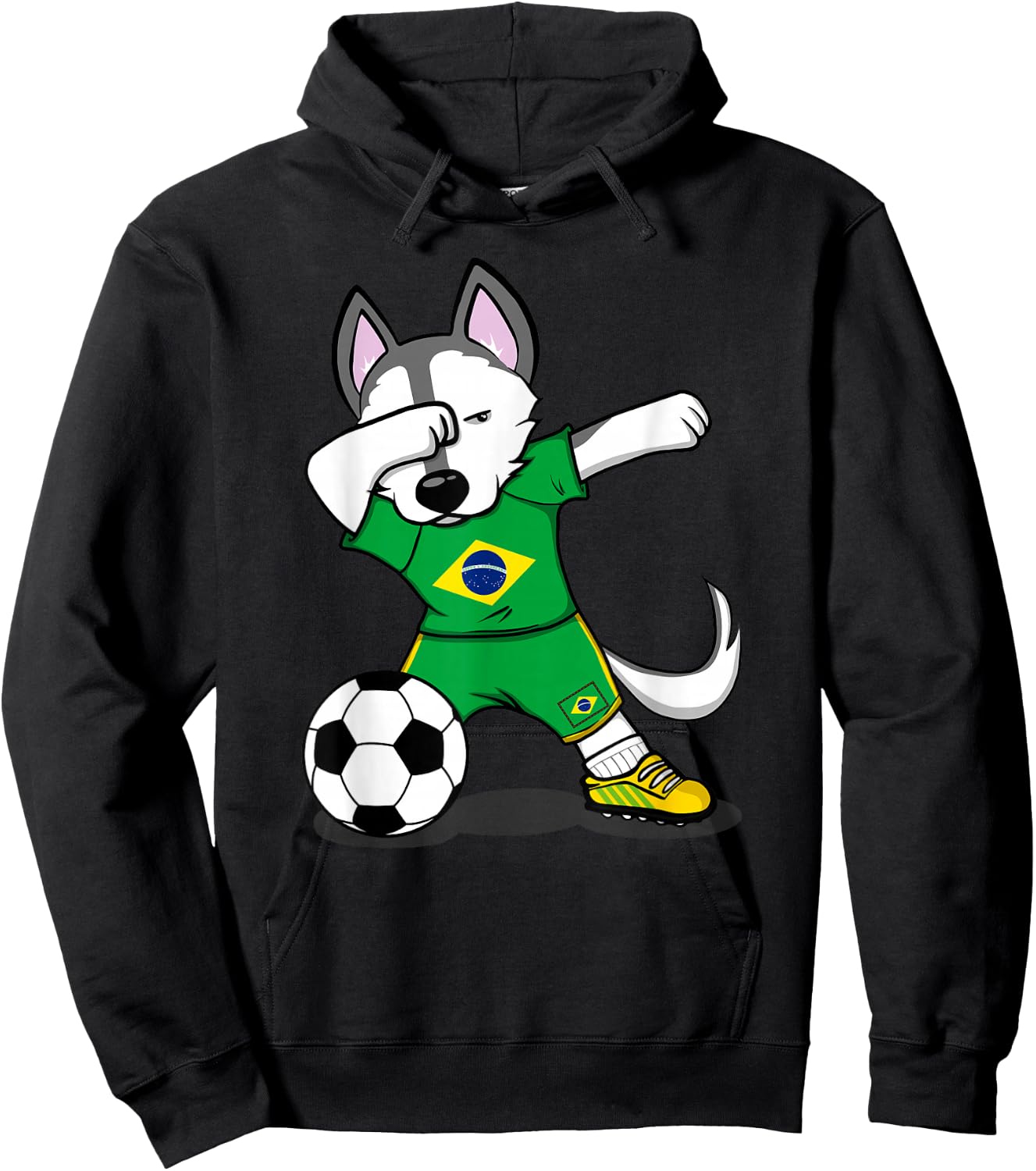 Dabbing Husky Brazil Football Fans Jersey Brazilian Soccer Hoodie - Hoodie | Black