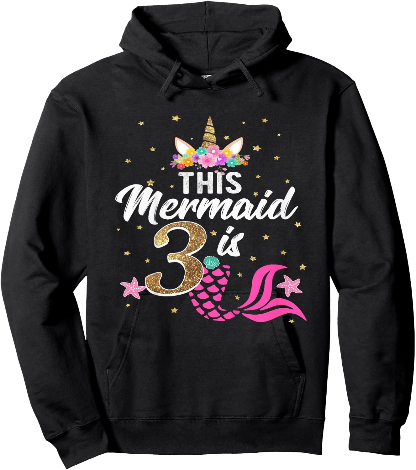 3rd Birthday Girl Unicorn Shirt Mermaid Tail 3 Years Old Hoodie - Hoodie | Black