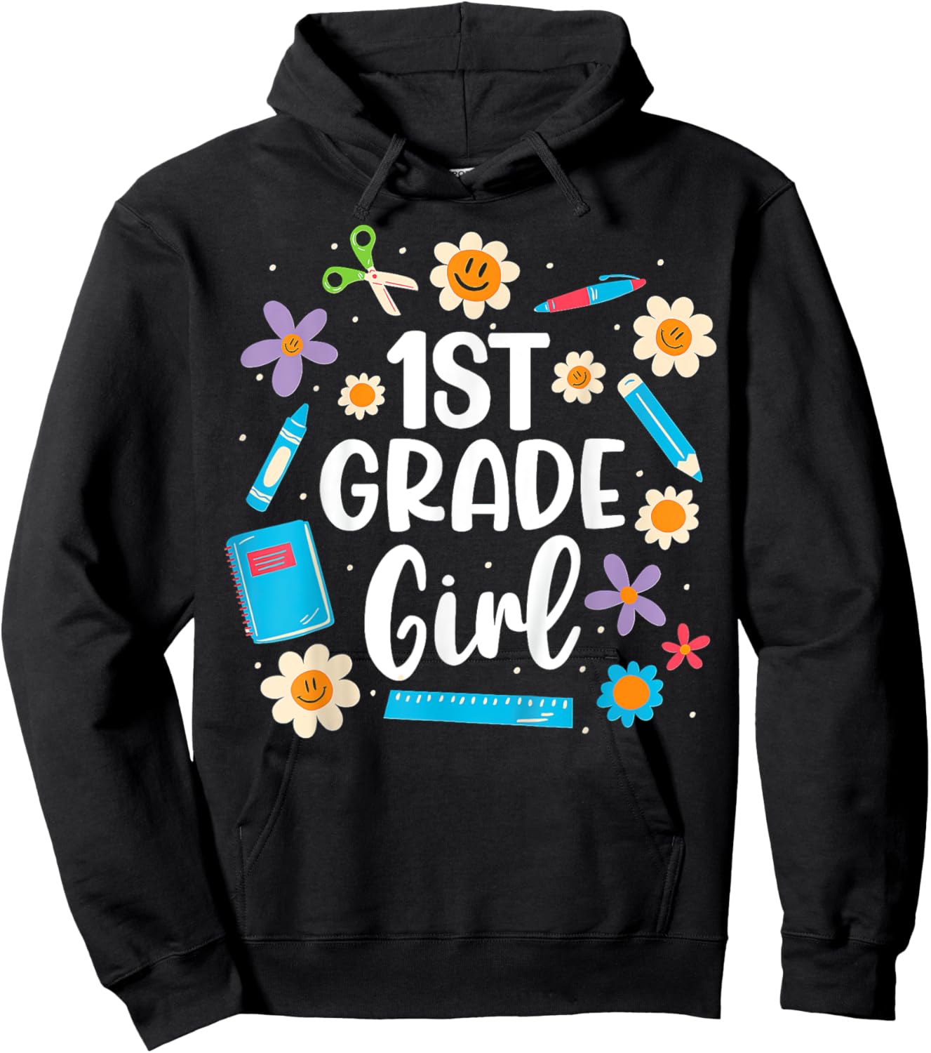 Kids Girls First Grade, 1st Grade Girl Back To School Hoodie - Hoodie | Black