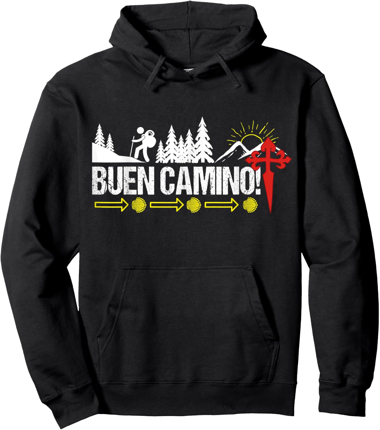 Buen Camino Way of St James Scallop Shell Camino de Santiago Hoodie - Hoodie | Black
