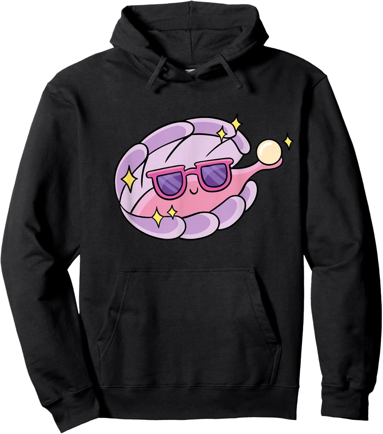 Cartoon Clam With Sunglasses And Pearl Hoodie - Hoodie | Black