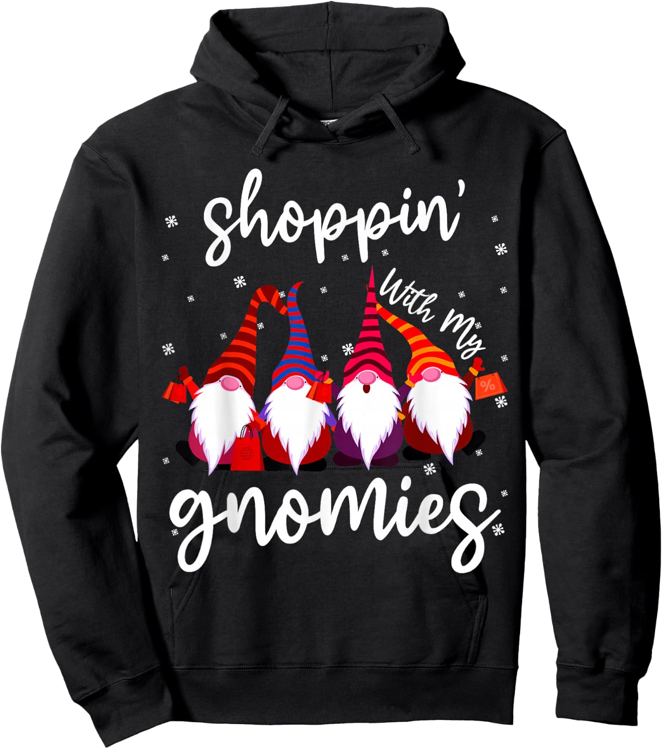 Shopping With My Gnomies Cute Xmas Gnomes Lover Christmas Hoodie - Hoodie | Black