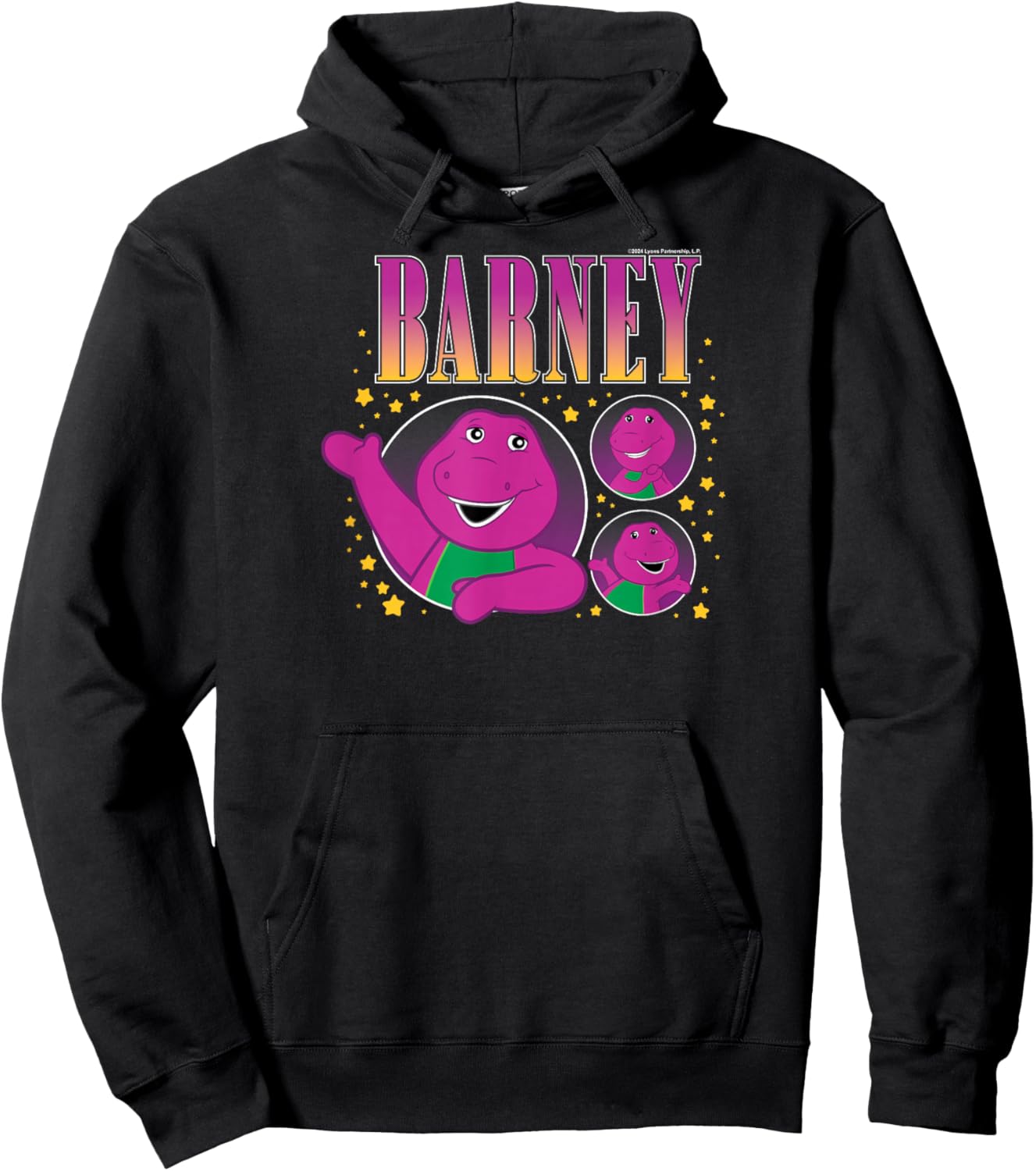 Barney - Purple Dinosaur Character Grid with Gold Stars Hoodie - Hoodie | Black