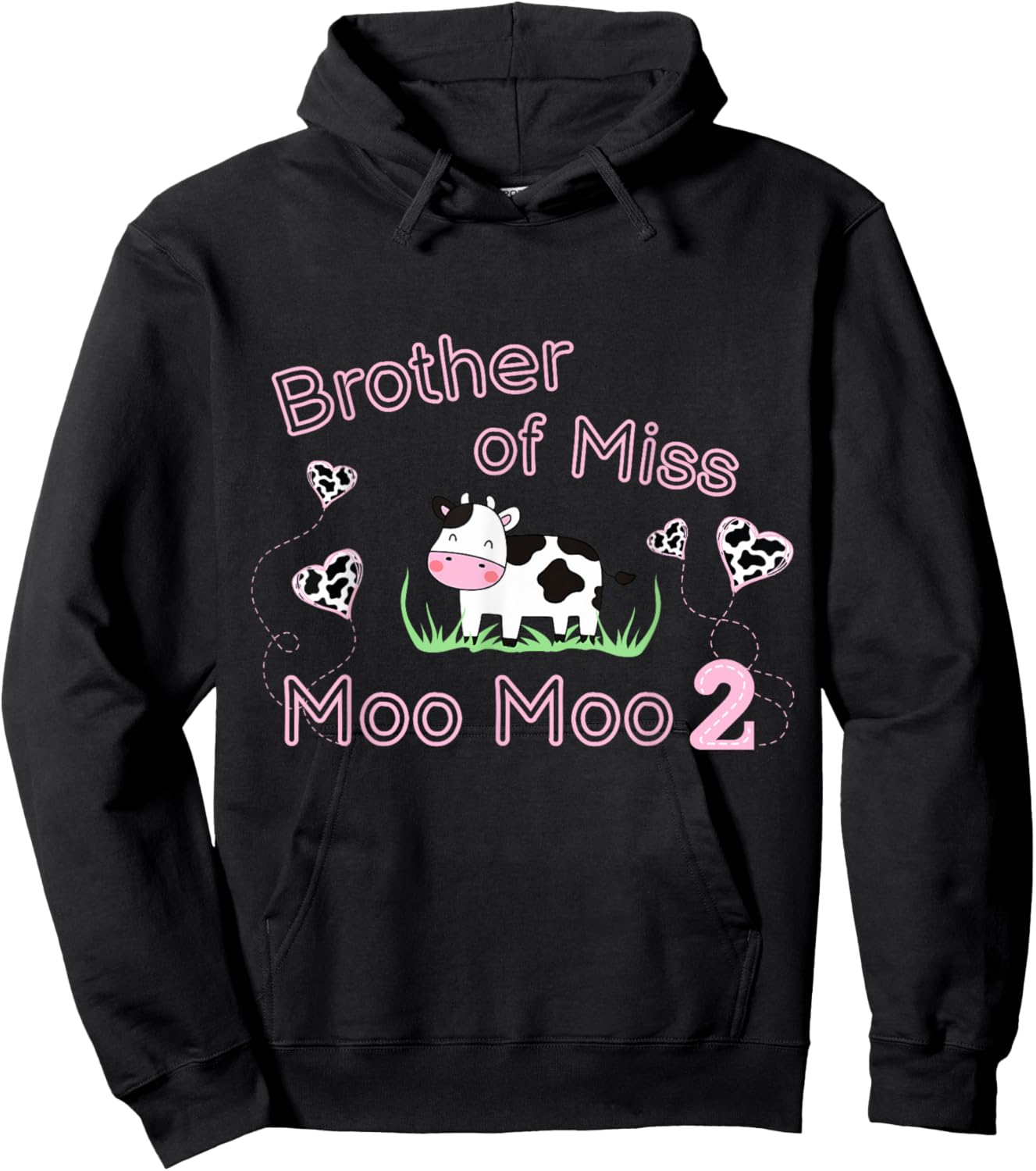 Girl 2nd Birthday Party Pink Cow Brother Moo I'm Two Animal Hoodie - Hoodie | Black