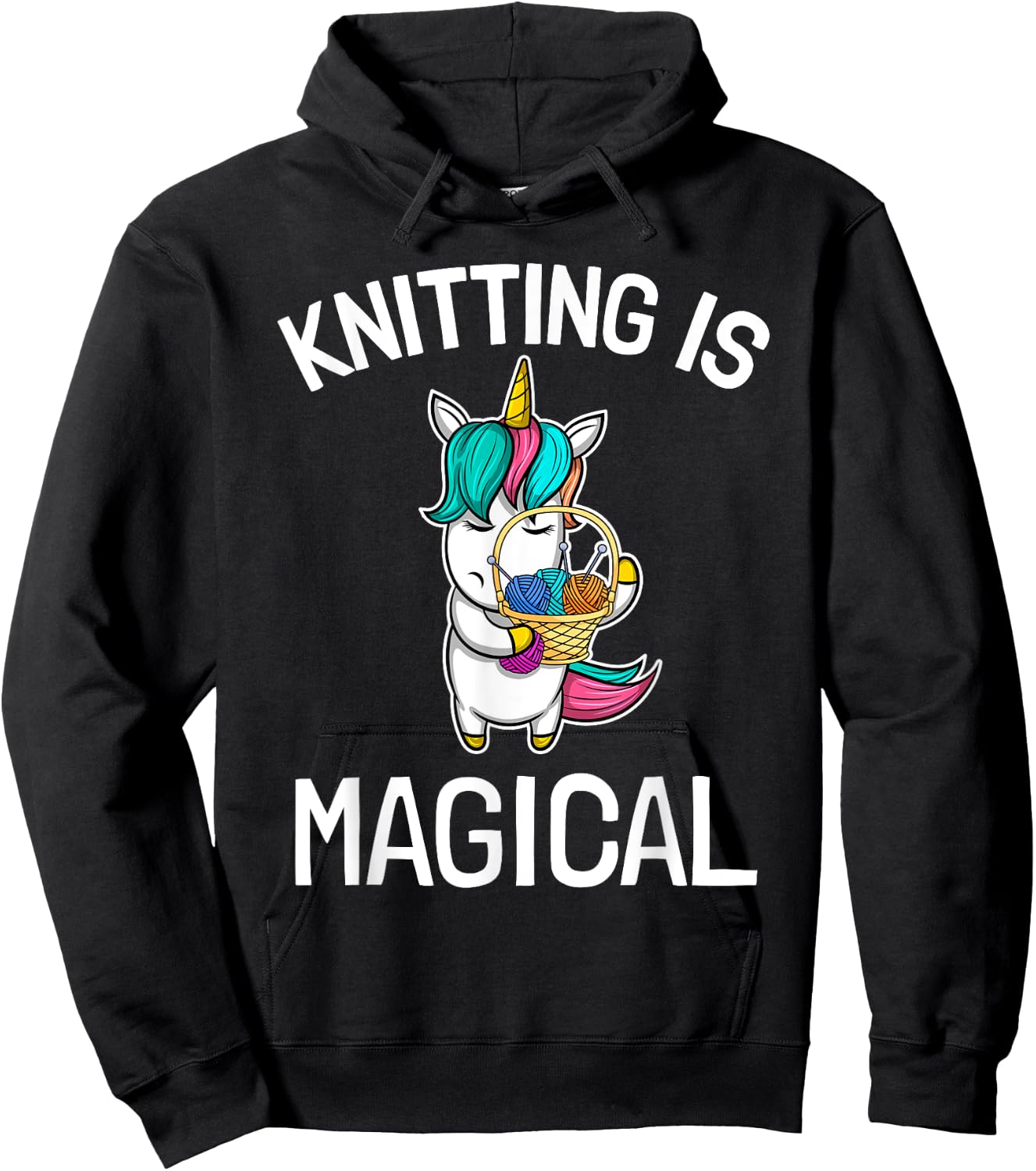 Top Knitting Saying Knitting Needles Hobby Wool Unicorn Magic Hoodie - Hoodie | Black