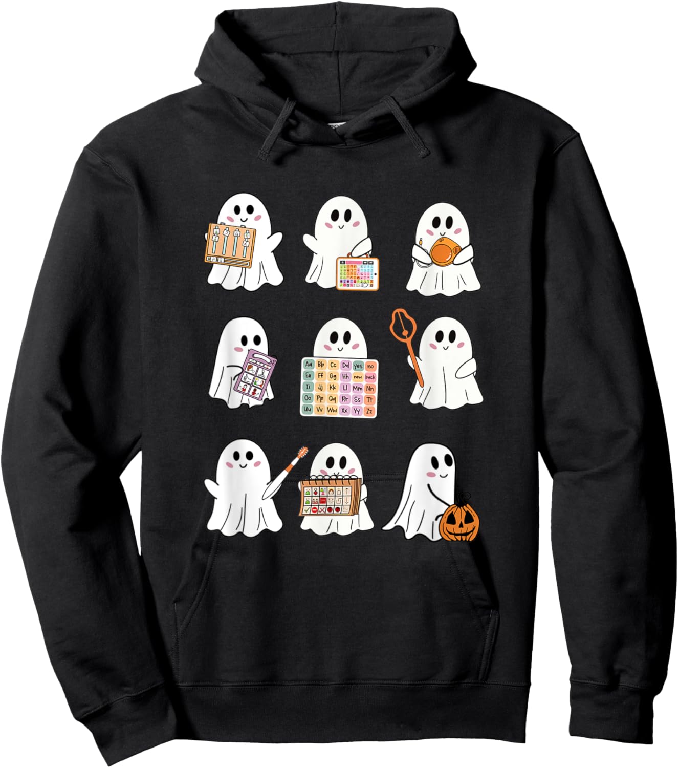 Retro SLP Ghost Halloween Speech Therapy Autumn Fall Hoodie - Hoodie | Black