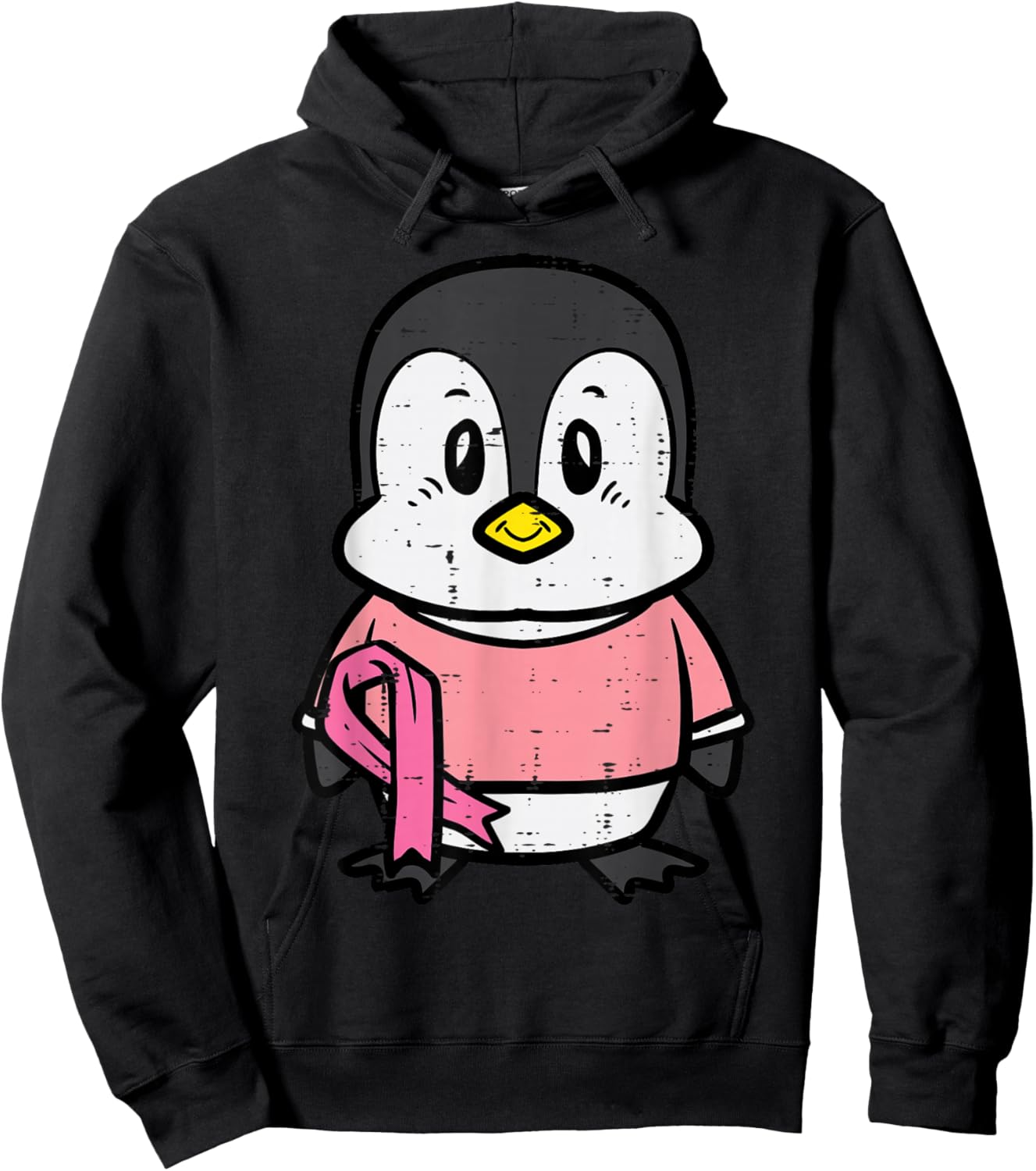 Pink Ribbon Penguin Cute Breast Cancer Awareness Women Kids Hoodie - Hoodie | Black