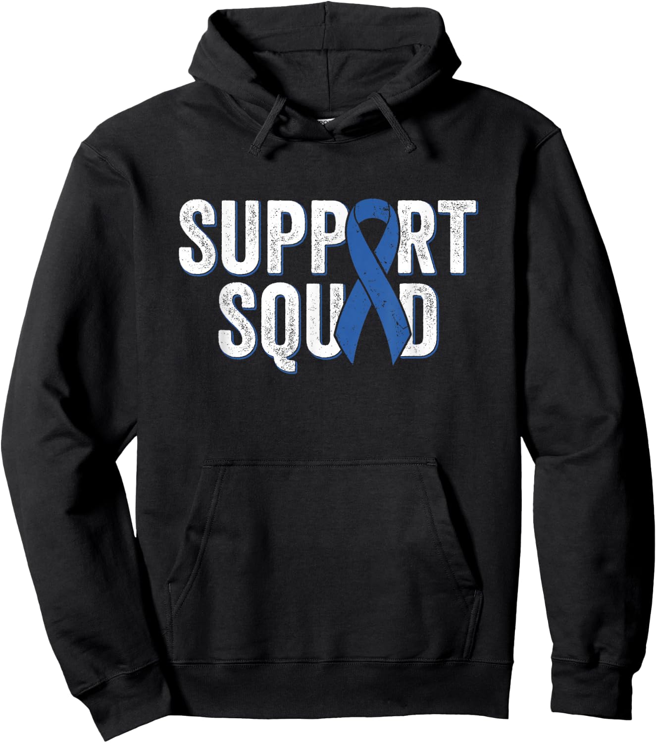 Colon Cancer Support Squad, Blue Colorectal Awareness Ribbon Hoodie - Hoodie | Black