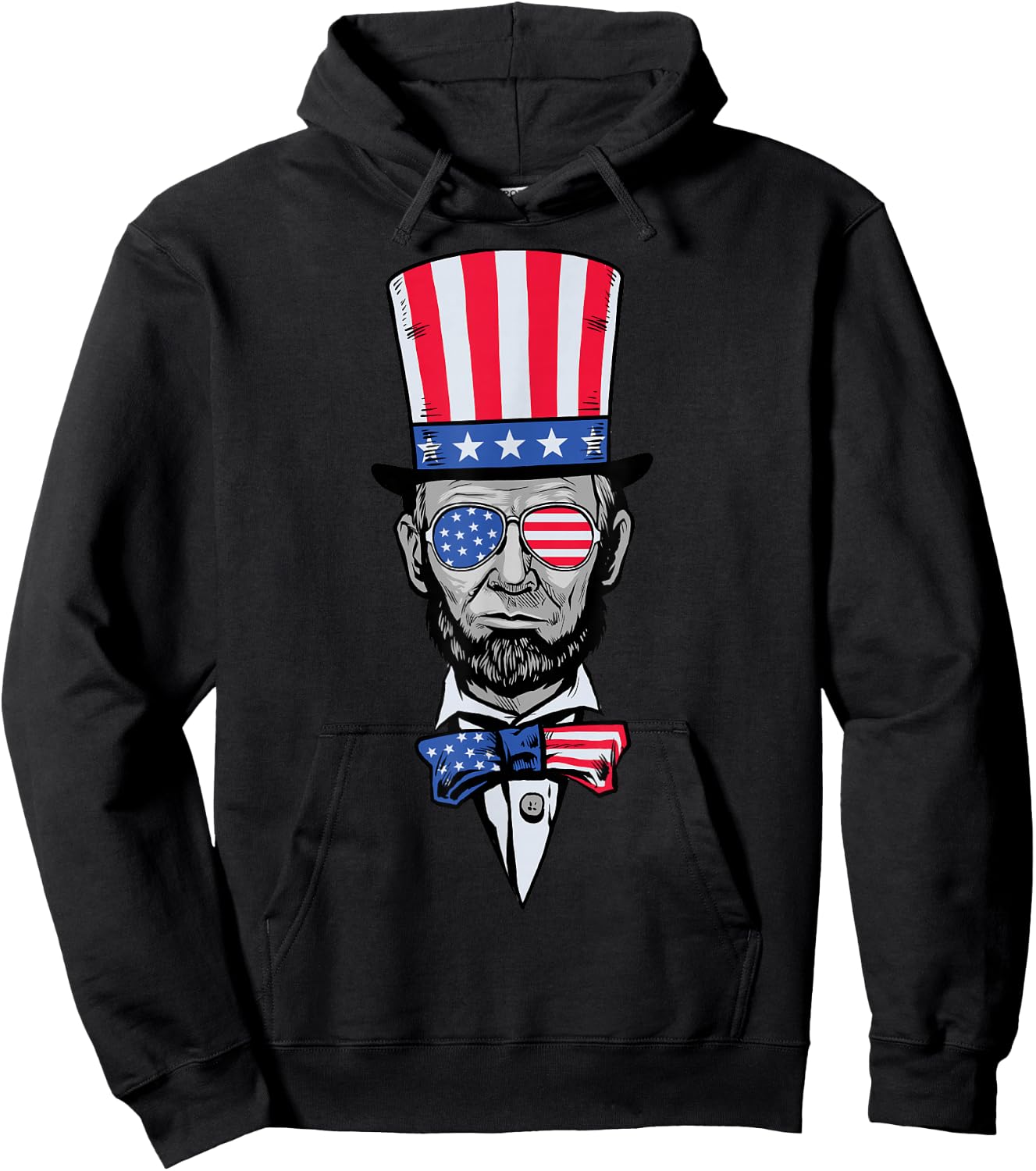 Abe Lincoln American Patriotic Flag Hat Sunglasses Tie BZR Hoodie - Hoodie | Black