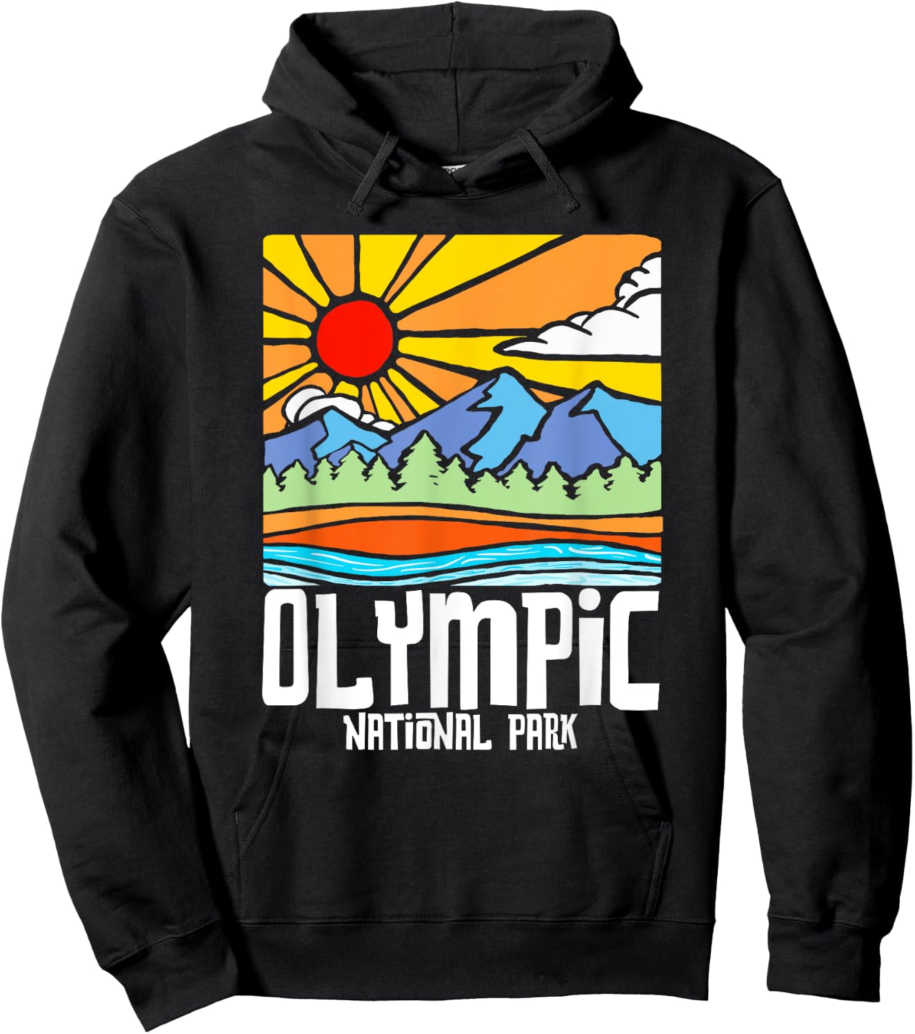 Olympic National Park Artistic Nature & Mountains Vintage Hoodie - Hoodie | Black