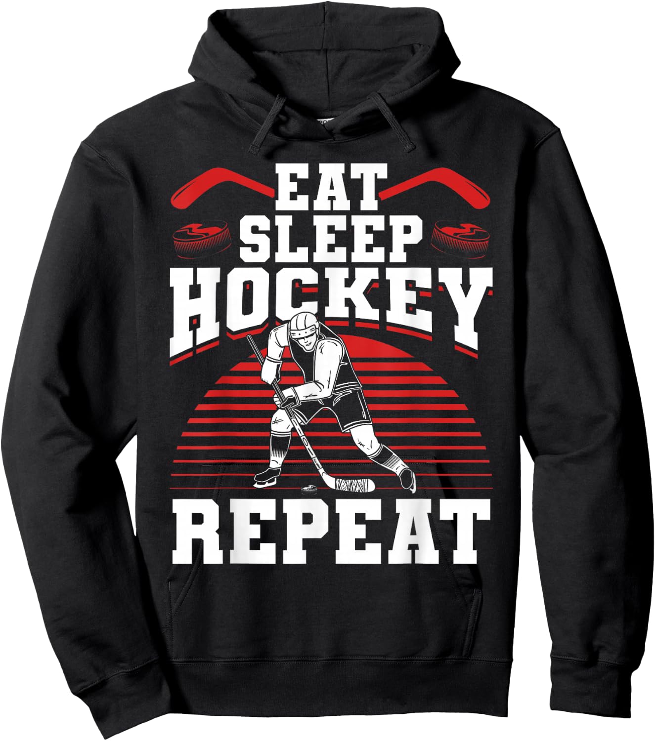 Eat Sleep Hockey Repeat Ice Hockey Player Gift Funny Hockey Hoodie - Hoodie | Black