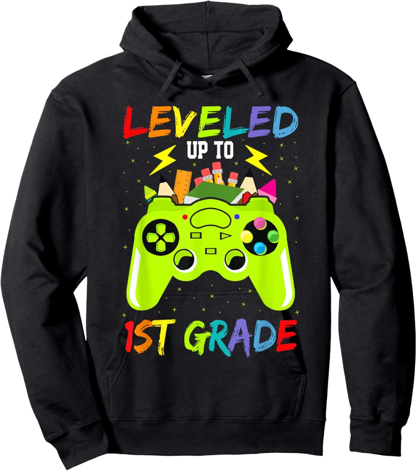 Leveled Up To 1st Grade Gamer Back To School First Day Boys Hoodie - Hoodie | Black