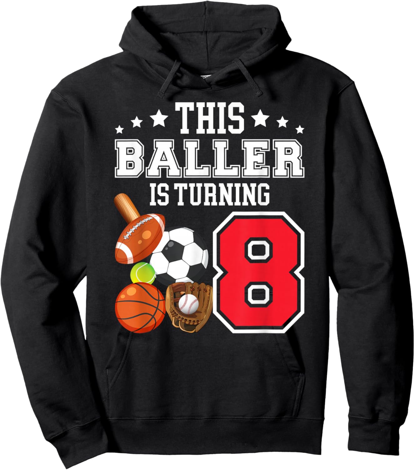8th Birthday Sports Birthday Theme 8 Year Old Boy Hoodie - Hoodie | Black