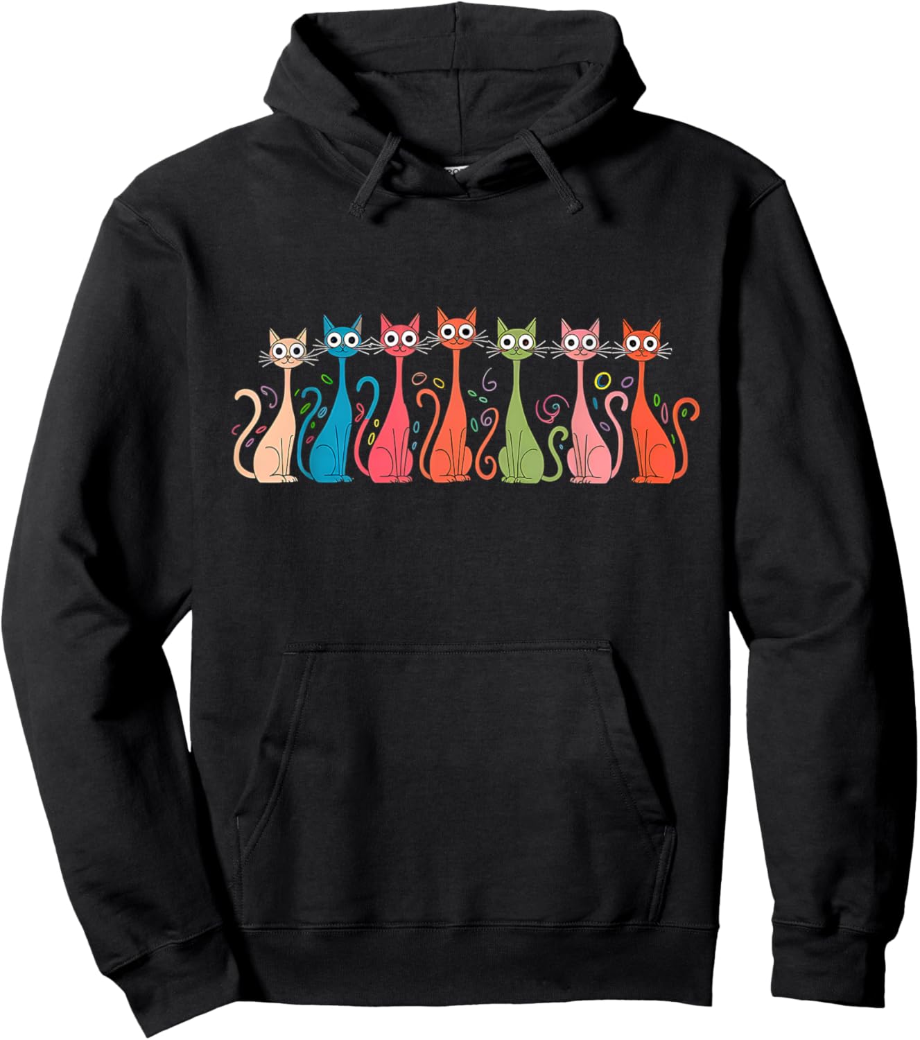 Women Kids Girls Black Small Modern Retro Cartoon Cats 50s 60s Style Mid-Century Modern Art Style Hoodie - Hoodie | Black