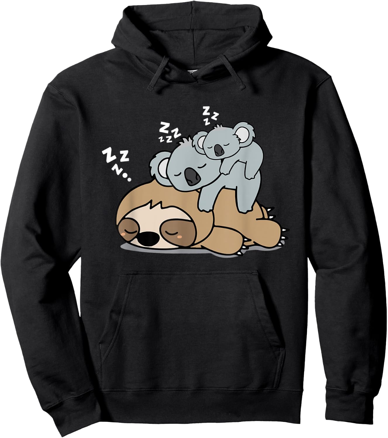 Cute Sleeping Lazy Sloth With Baby Koala Mama Bear Nap Hoodie - Hoodie | Black