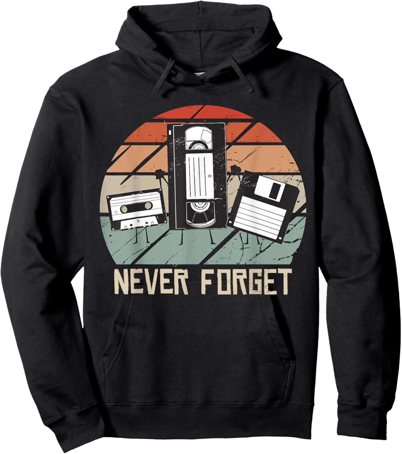 Vintage Never Forget Audio Cassette Floppy Disk VHS Tape 90s Hoodie - Hoodie | Black