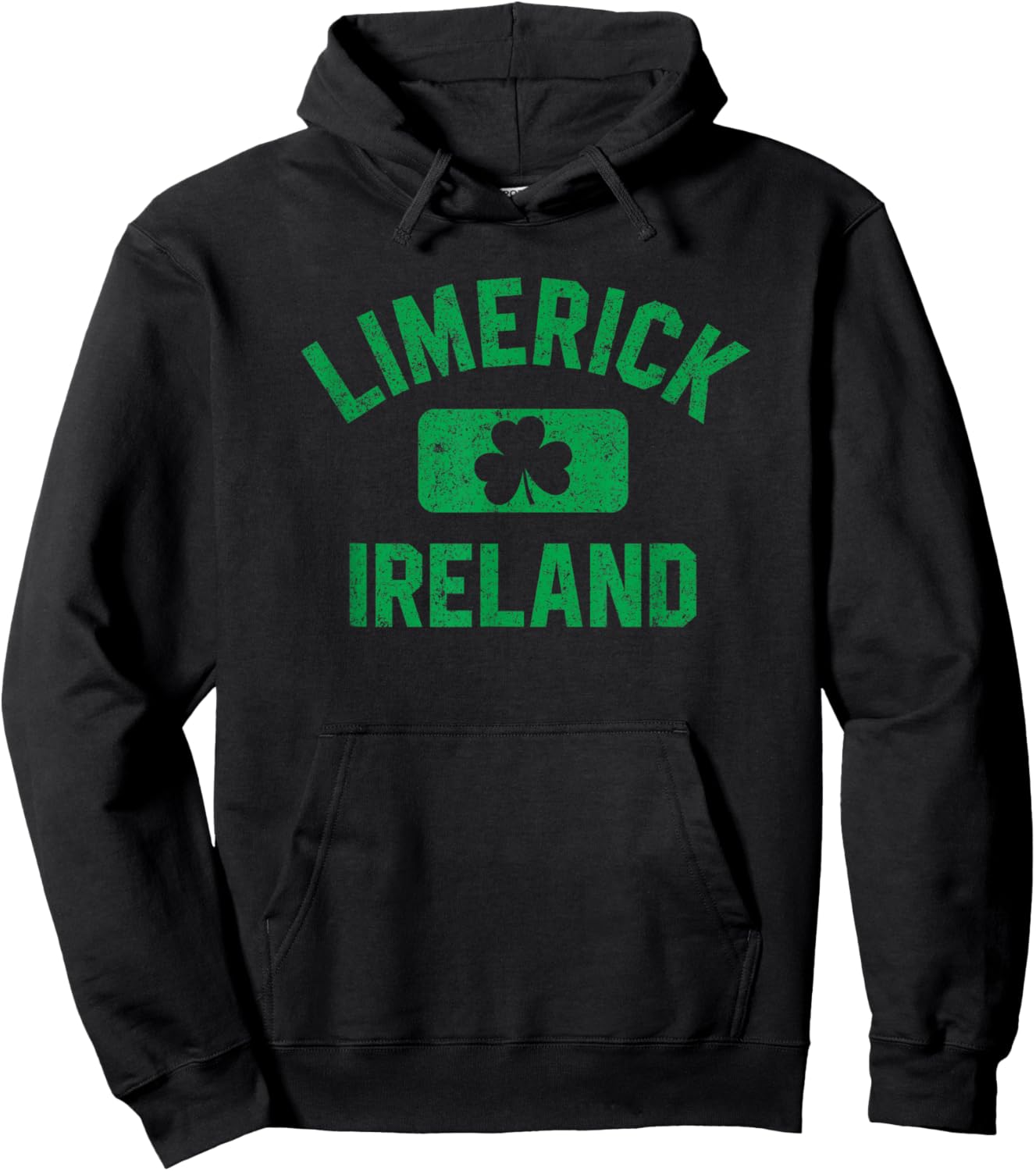 Limerick Ireland Gym Style Distressed Green Print Hoodie - Hoodie | Black