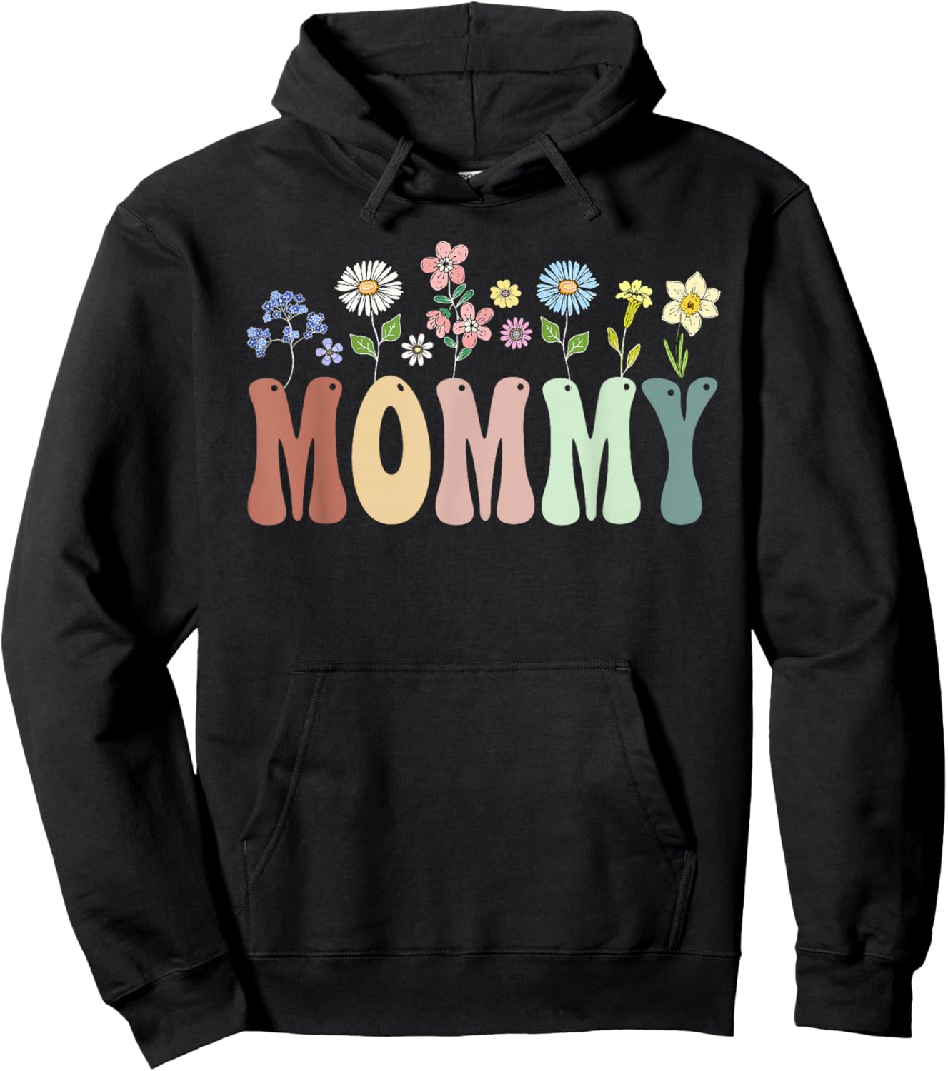 Mommy Gifts Women Wildflower Floral Design Mommy Hoodie - Hoodie | Black