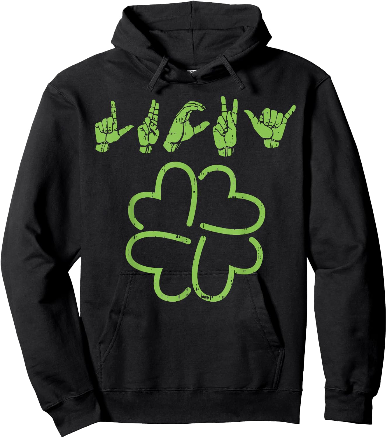 Lucky Sign Language Shirt Deaf St Patricks Day Irish ASL Hoodie - Hoodie | Black