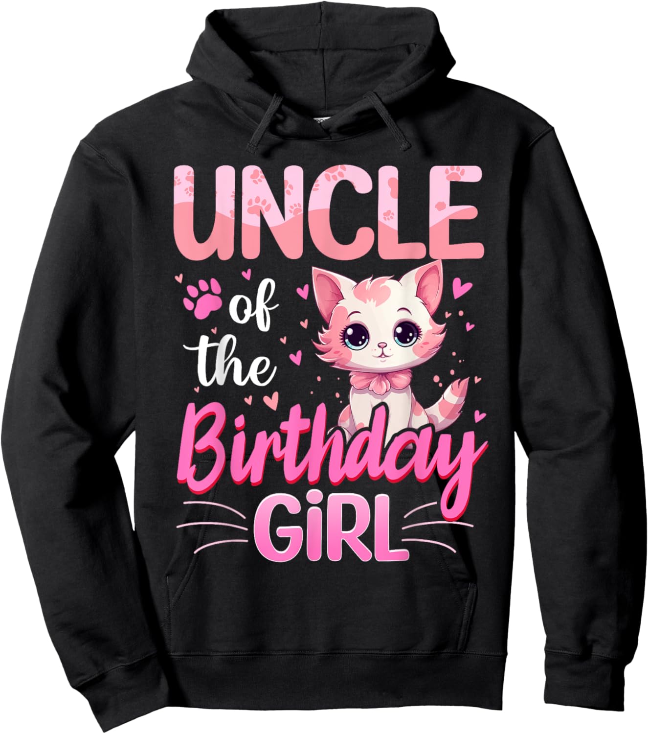 Uncle Of The Birthday Girl Cute Cat Lover Kitten Kid Hoodie - Hoodie | Black