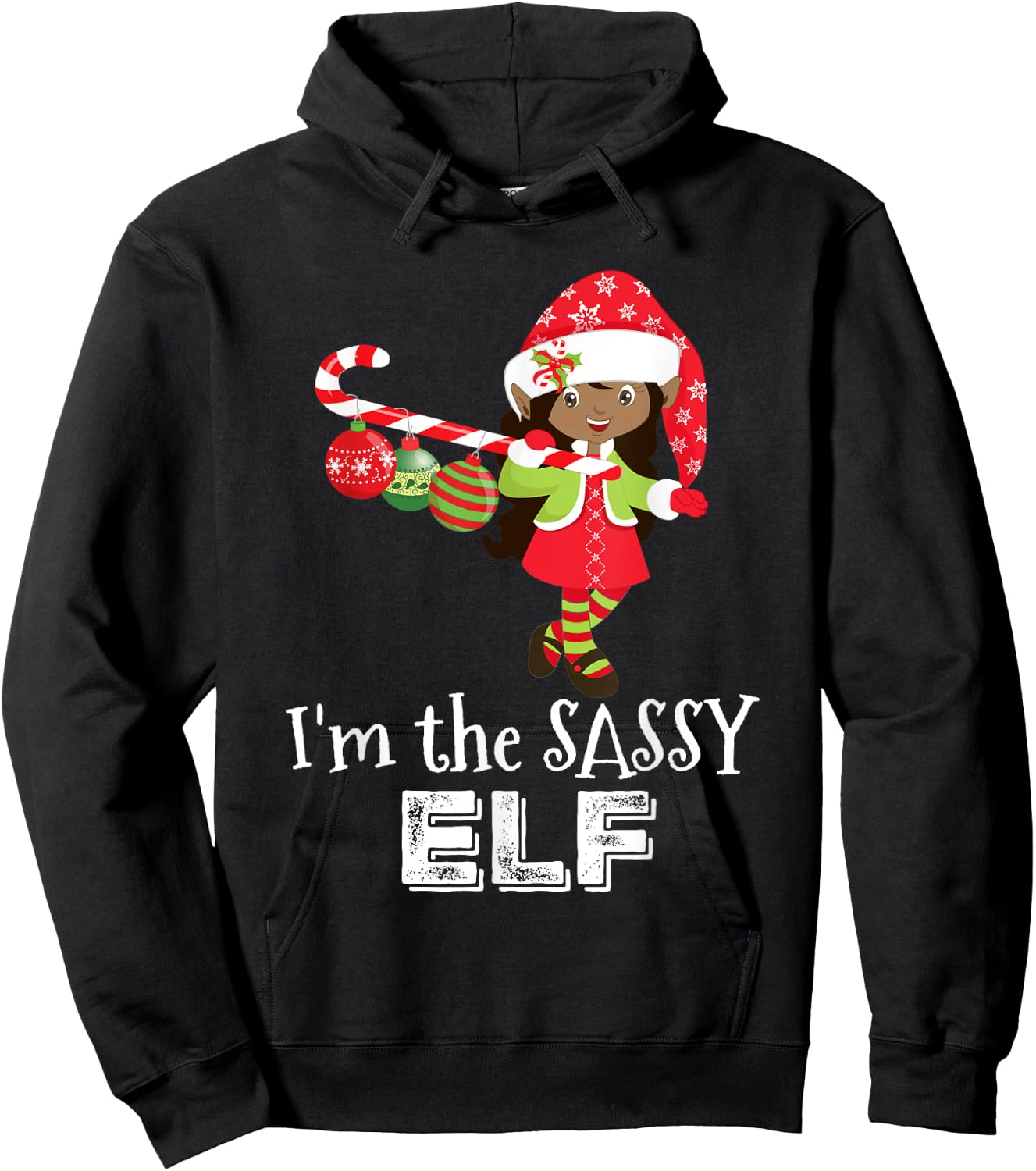 I'm the Sassy Elf African American Girls Christmas 5 Hoodie - Hoodie | Black