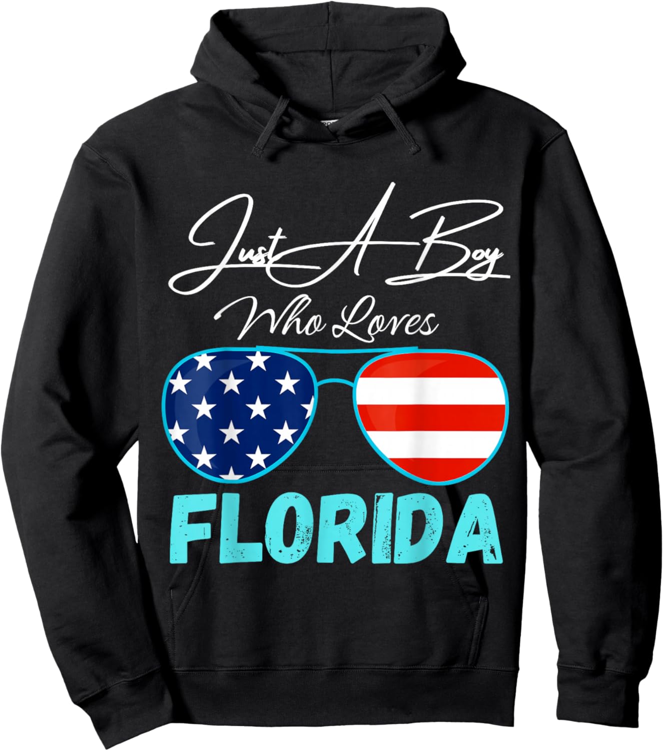 Florida Just A Boy Who Loves Florida Sunglasses USA Flag Hoodie - Hoodie | Black