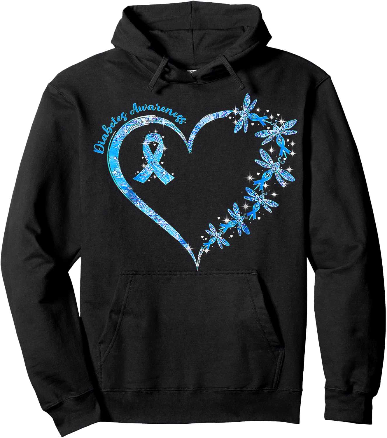 In November We Wear Blue Cure Diabetes Awareness Love Heart Hoodie - Hoodie | Black