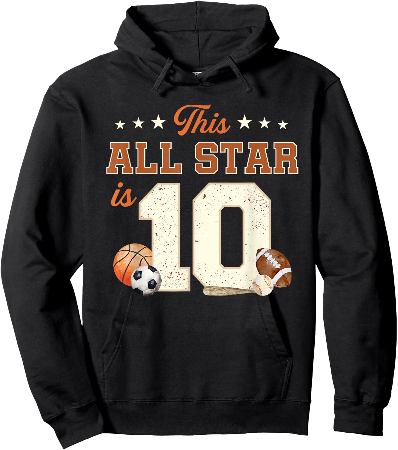 This All Star is 10 Year Old Boy 10th Birthday Sports Hoodie - Hoodie | Black