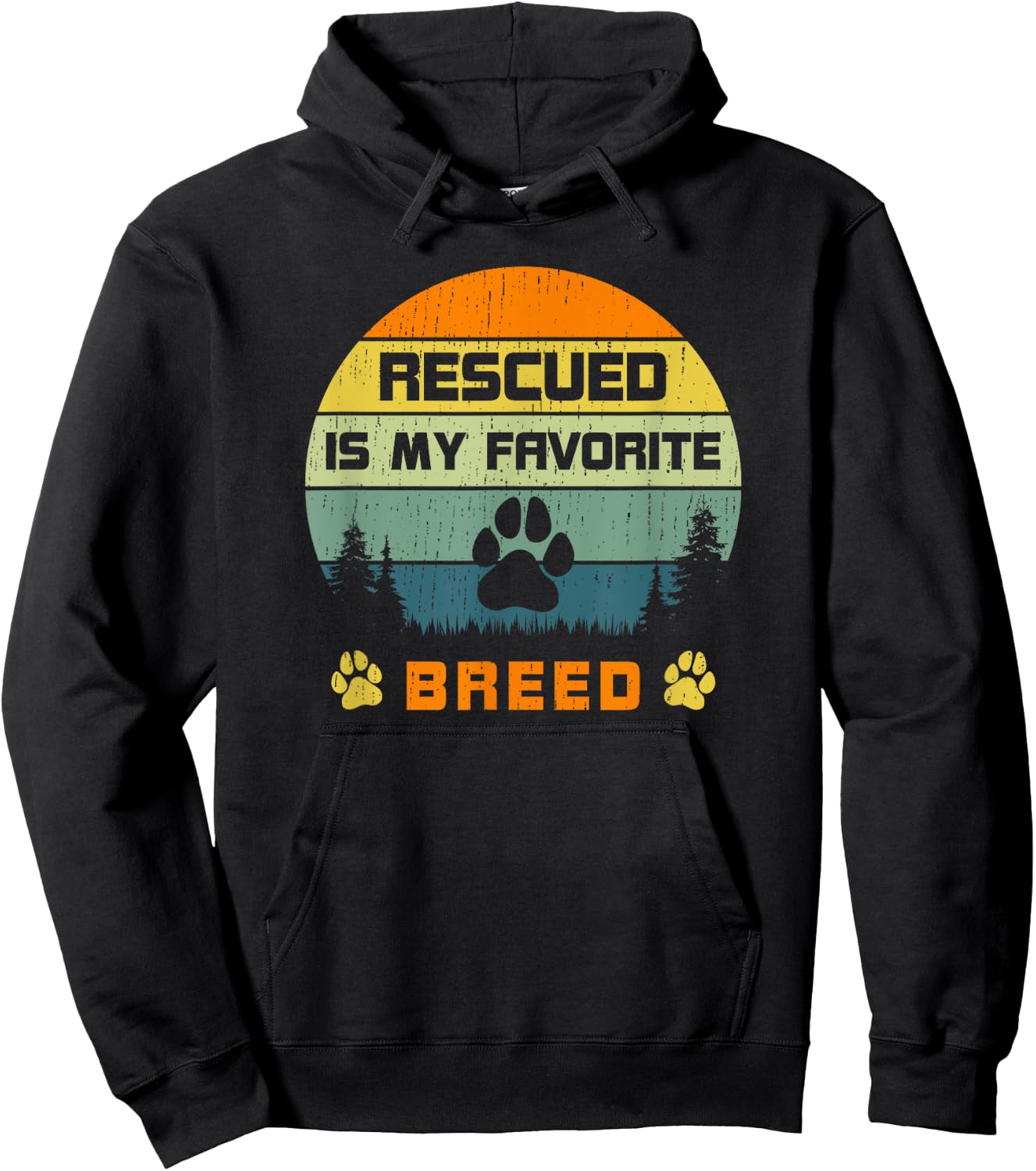 Love Dogs Rescue Rescued Is My Favorite Breed Vintage Paw Hoodie - Hoodie | Black